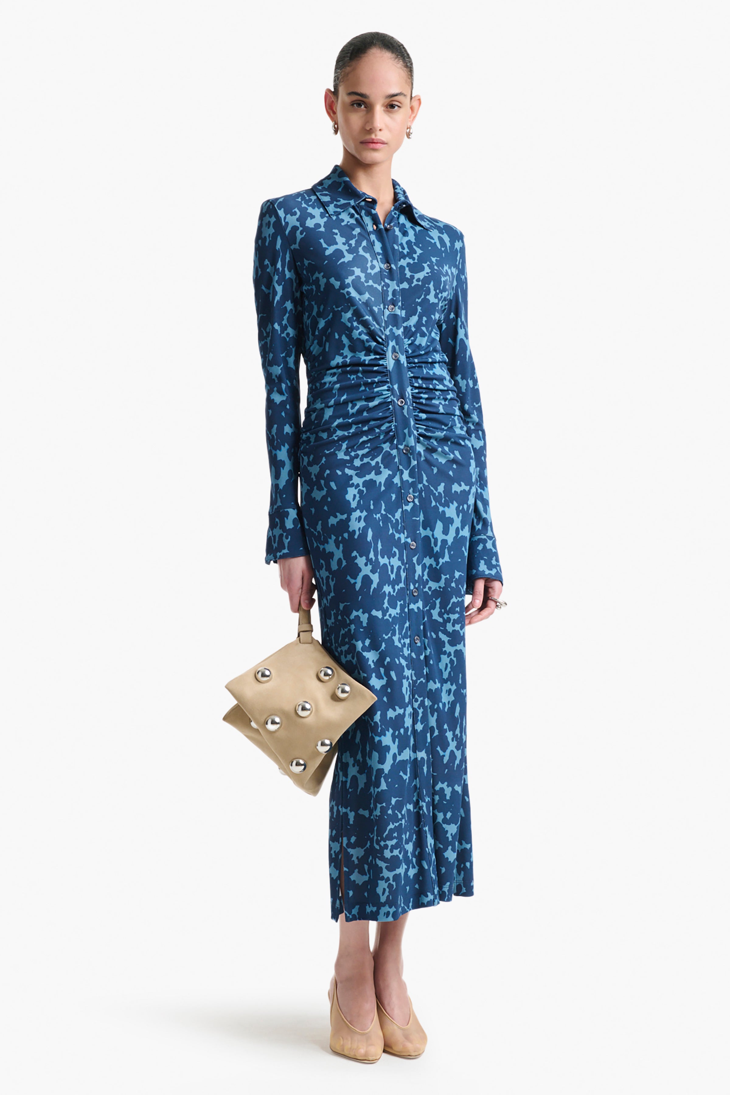 Claudia Dress in Ash Blue Tortoise - Elegant Women's Casual Summer Dress for Beach, Party, and Everyday Wear