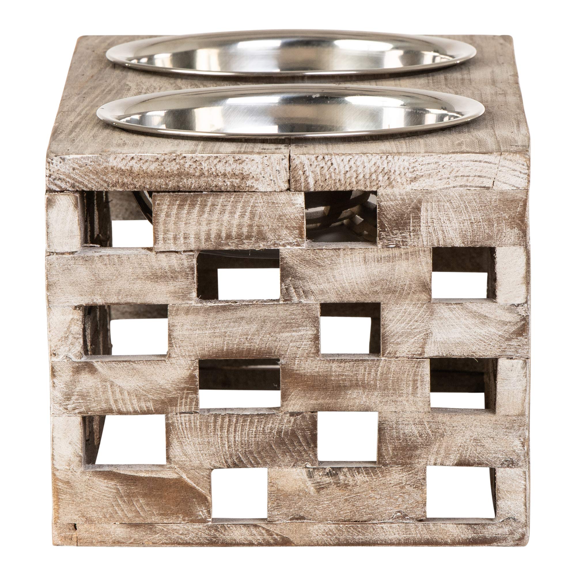 Stainless Steel Elevated Double Bowl Pet Feeder for Dogs & Cats - Large Size, Berjen Block Design - Perfect for Indoor & Outdoor Feeding