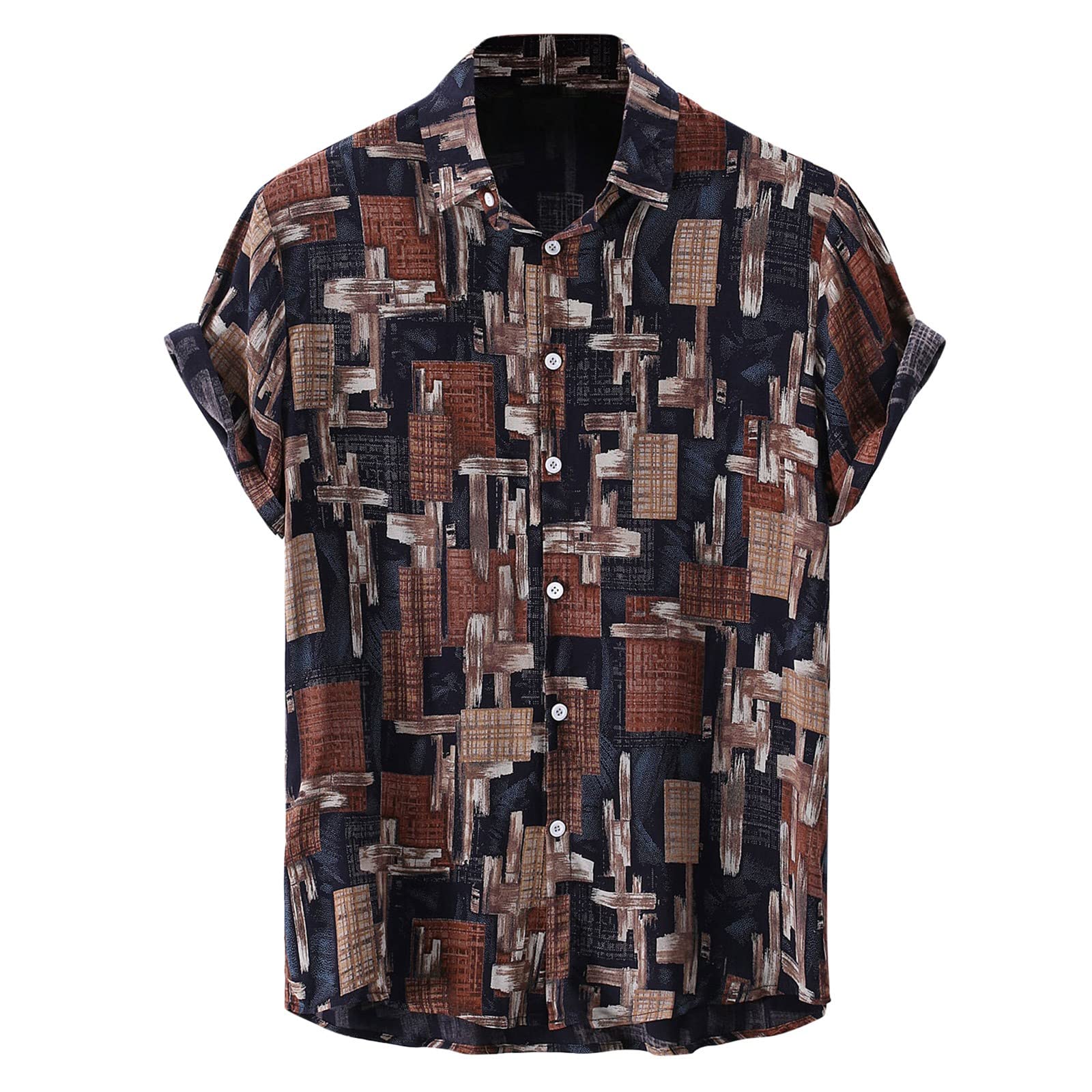 Vintage Men's Short Sleeve Button Down Shirt - Loose Fit Striped Casual Top with Pocket | Perfect for Daily Wear, Music Festivals & Summer Outfits