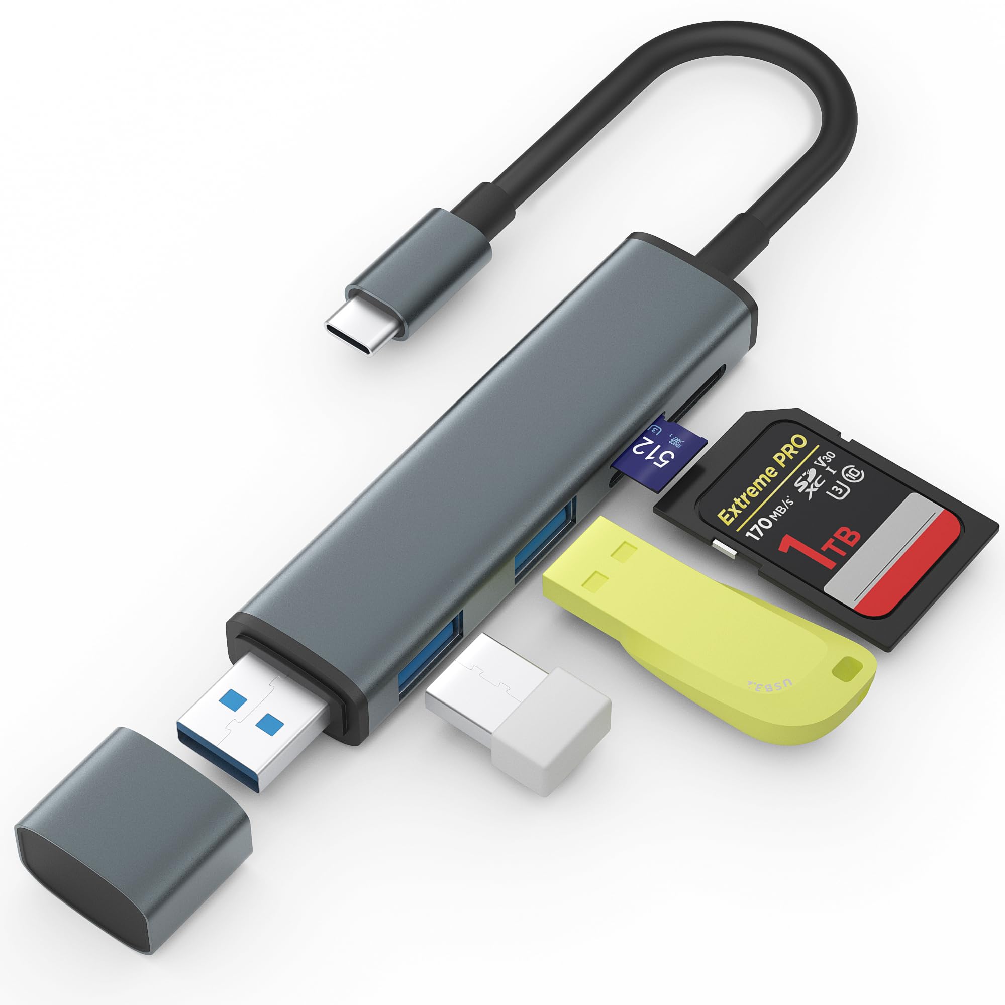 High-Speed USB 3.0 & USB-C SD Card Reader - 4-Port Memory Card Adapter for iPhone 15, iPad, MacBook Pro/Air, iMac, Android S23/S22 - Simultaneous Read/Write - Perfect for Photographers, Content Creators & Tech Professionals