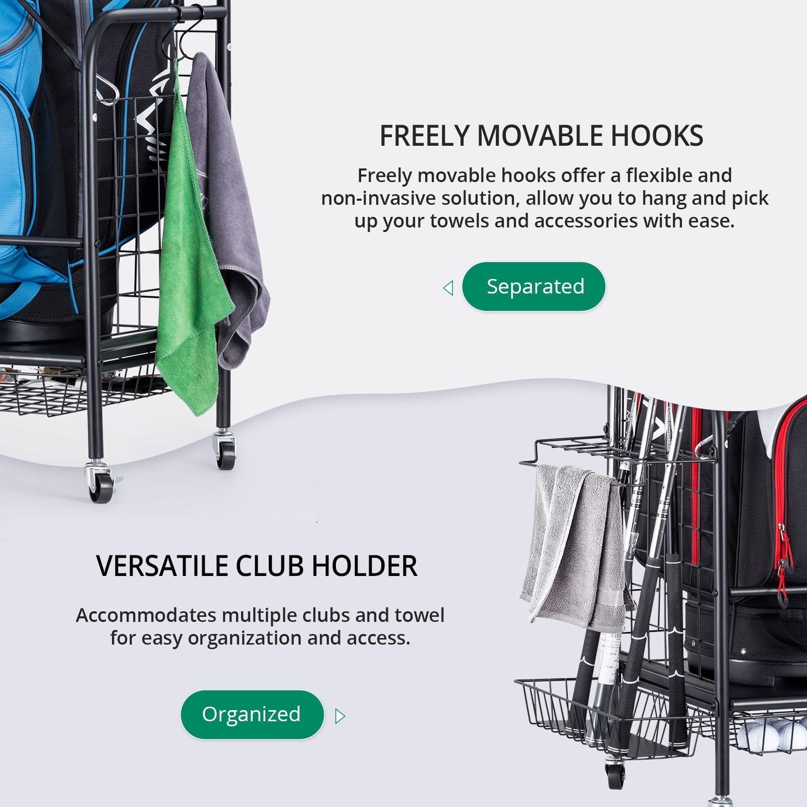 Premium Golf Bag Organizer Stand - Heavy Duty Storage Rack for 2 Golf Bags, Clubs, Balls & Accessories | Extra Large Golf Equipment Organizer for Garage, Basement & Clubhouse | Perfect for Golf Enthusiasts & Professional Players