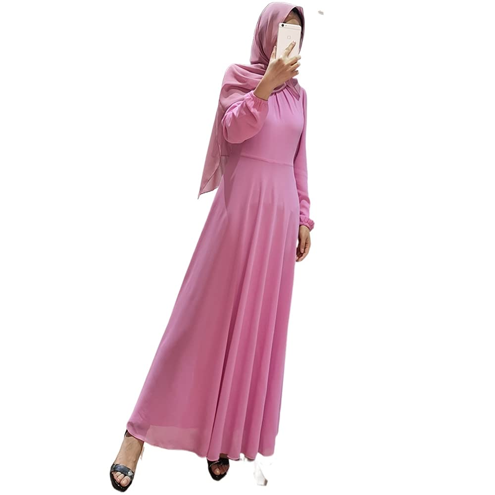 Women's One Piece Prayer Dress - Muslim Chiffon Maxi Dress for Summer - Islamic Solid Color Long Dress for Prayer & Modest Wear - Perfect for Mosque, Eid, Ramadan & Daily Worship