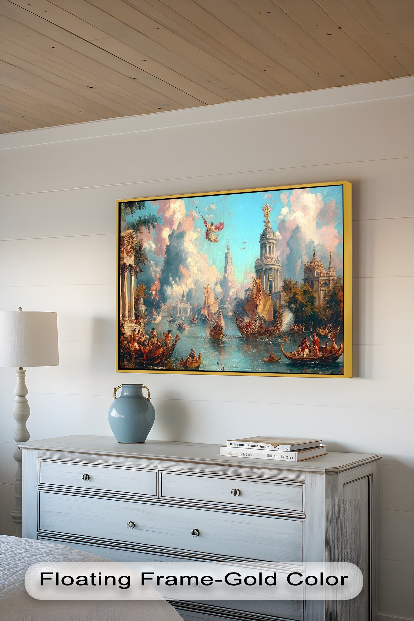 Baroque River Parade - Grand Venetian Fantasy Oil Painting | Hand-Painted Canvas Art for Home & Office Decor | Perfect for Living Room, Bedroom, or Gallery Wall Display