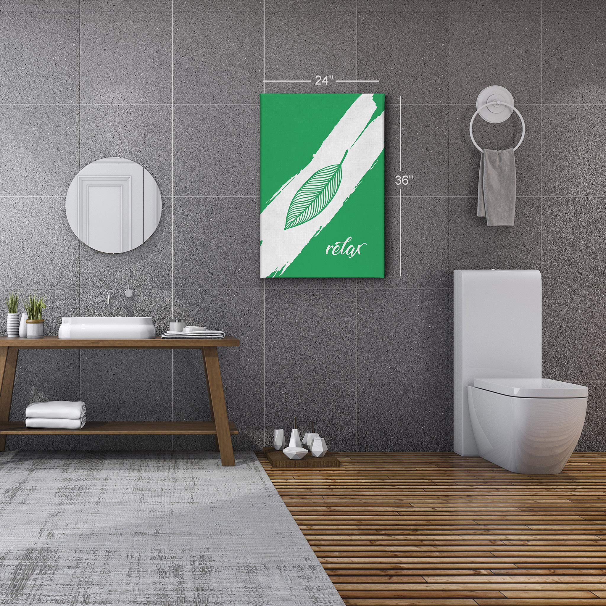 Smile Art Design Relax Typography Green Bathroom Canvas Print - 40x30 Inch Ready to Hang Wall Decor - Made in USA - Perfect for Bathroom, Living Room & Home Decoration