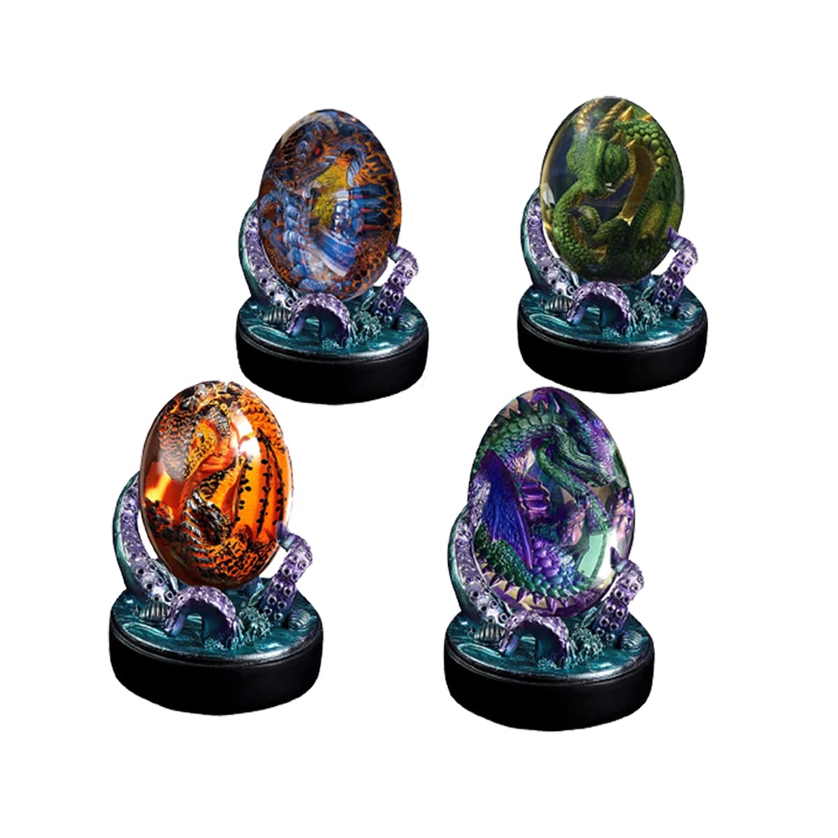 2022 New Luminous Orange Dragon Egg with Octopus Holder - Transparent Epoxy Crystal Embryo Statue, Glow in The Dark Desktop Decor for Fantasy Lovers, Gift for Collectors & Home Office Display