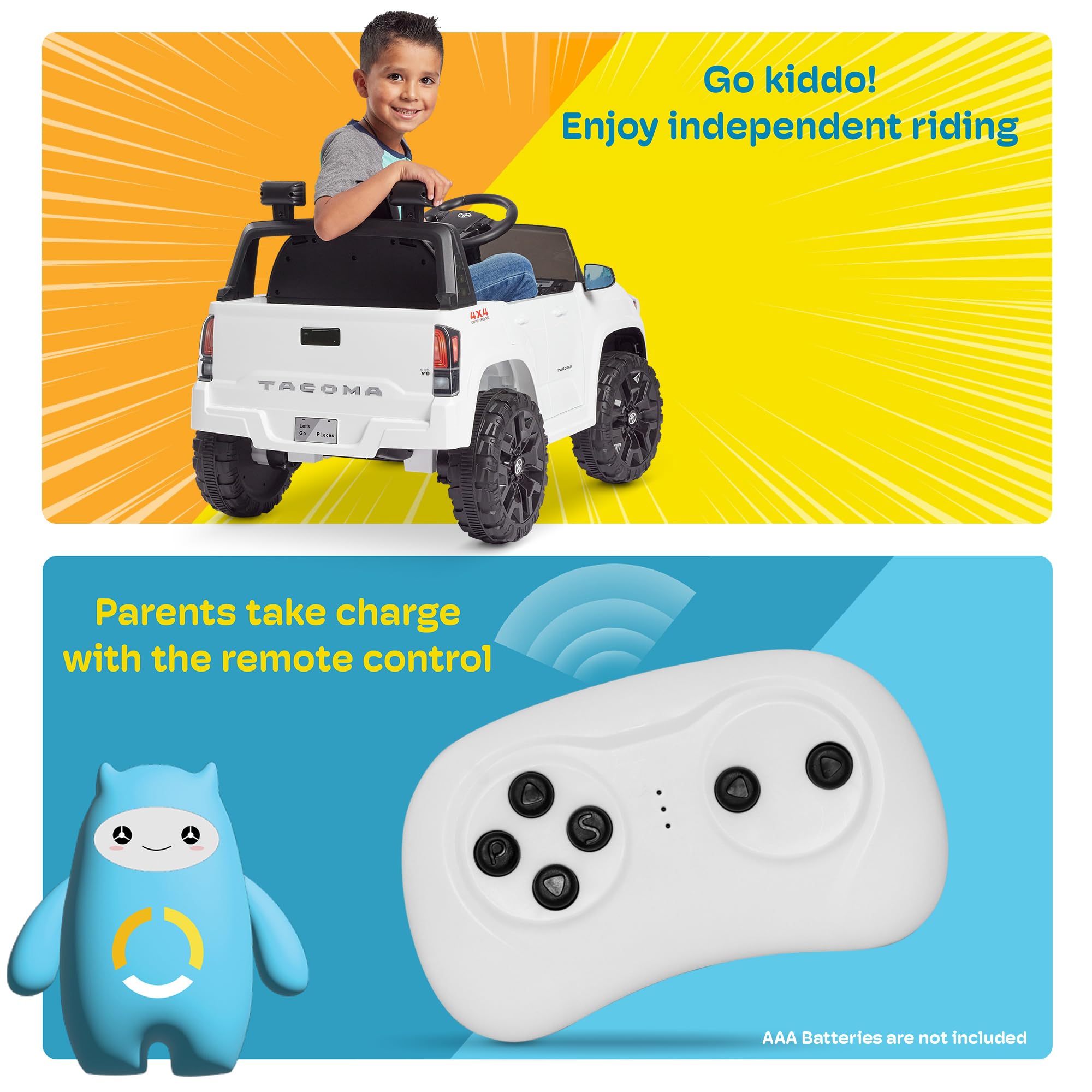 Kidzone 12V Ride on Truck - Licensed Toyota Tacoma Electric Car for Kids with Remote Control, 3 Speed Settings, MP3 Player, Horn & LED Lights | Battery-Powered Toy Vehicle with Suspension System - Green | Perfect for Outdoor Play, Birthday Gifts & Toddler Pretend Driving