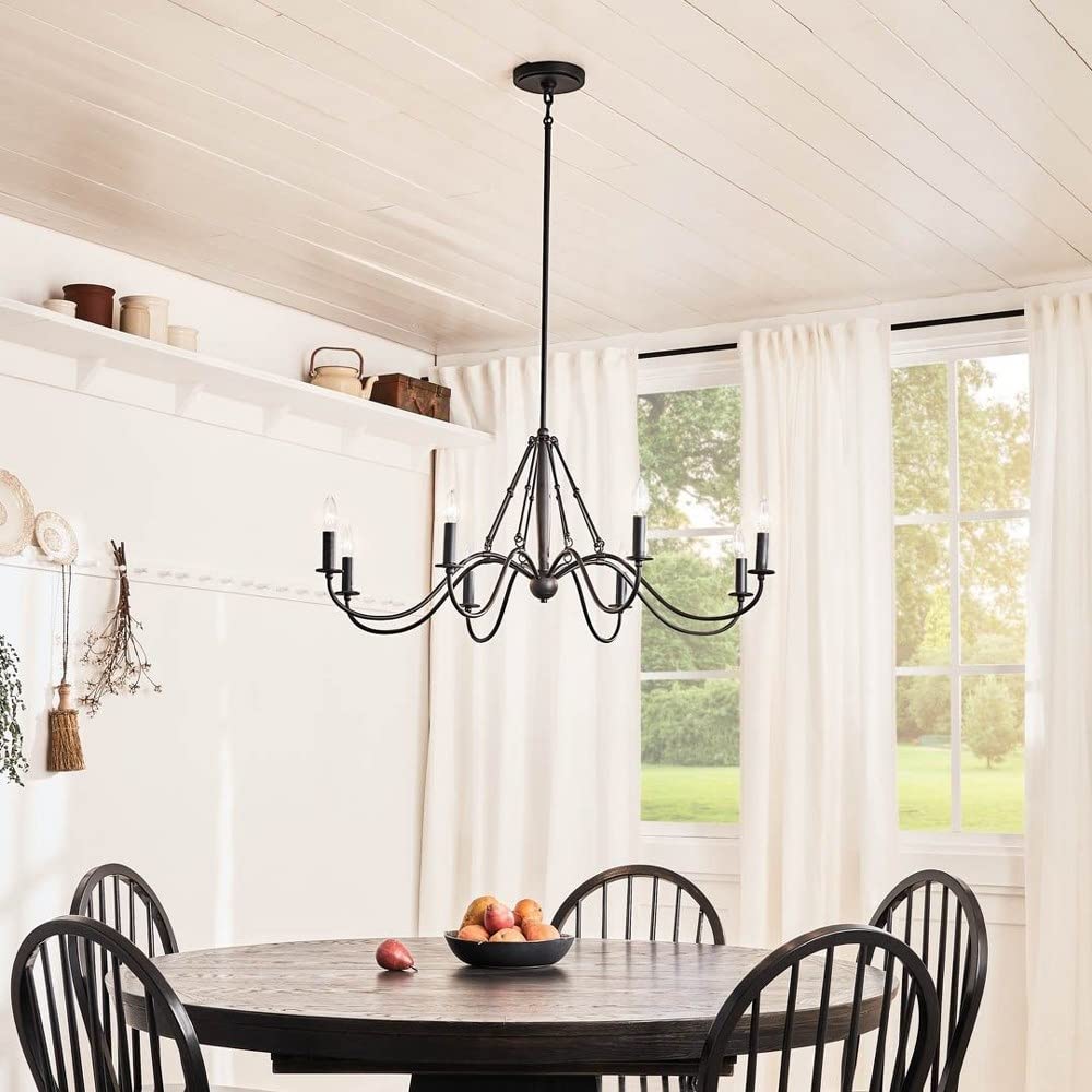 Kichler Freesia 38 Inch 8-Light Chandelier in Textured Black - Modern Crystal Ceiling Light Fixture for Dining Room, Bedroom, or Entryway
