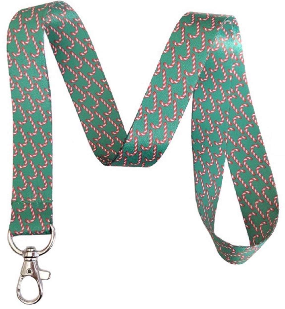 Christmas Themed Lanyard Key Chain - Candy Cane Design ID Badge Holder for Holiday Events, Office, and School Use