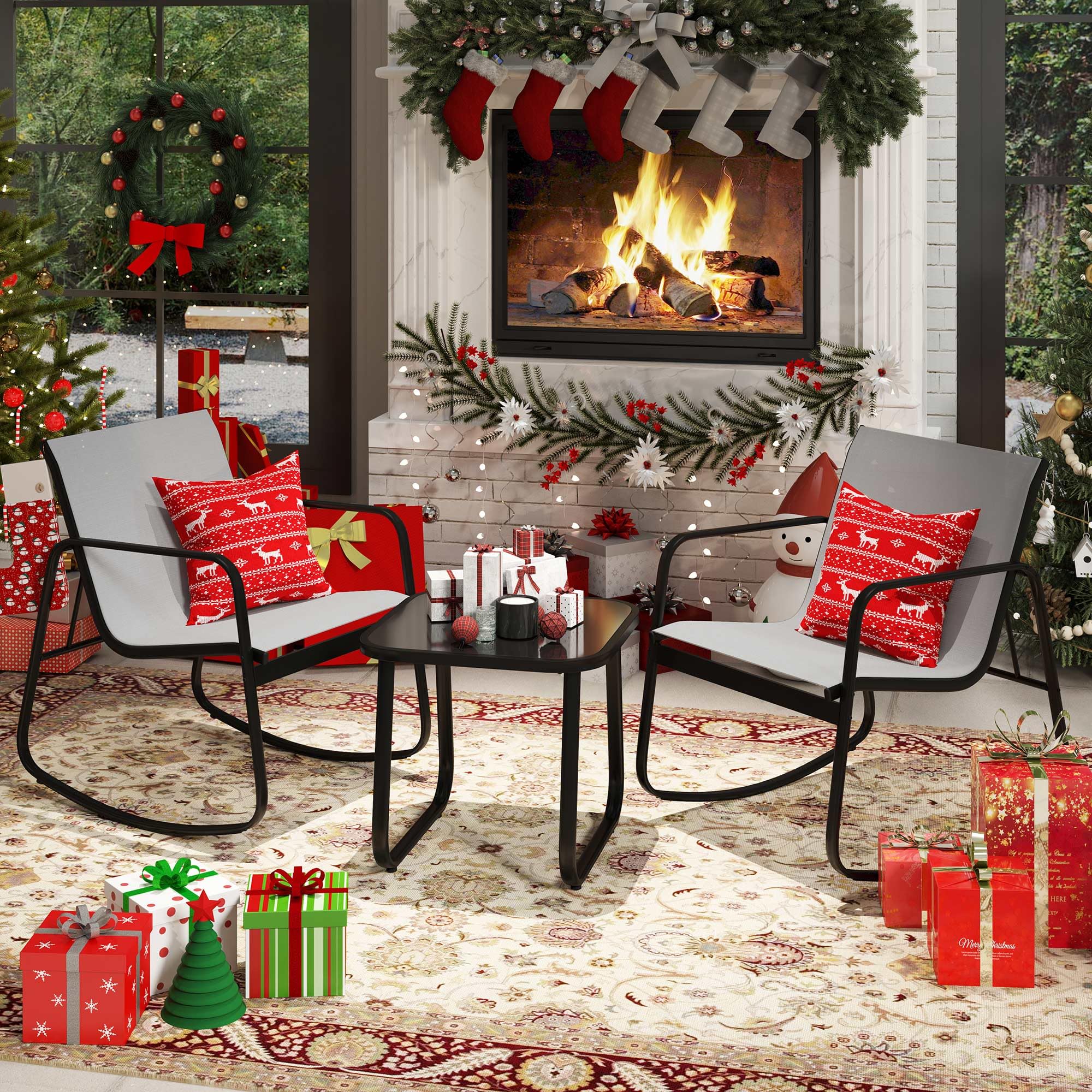 DWVO 3-Piece Outdoor Patio Furniture Set - Modern Textilene Bistro Set with 2 Chairs & Coffee Table for Backyard, Garden, Balcony, Poolside (Grey) | Perfect for Relaxing, Entertaining & Outdoor Dining