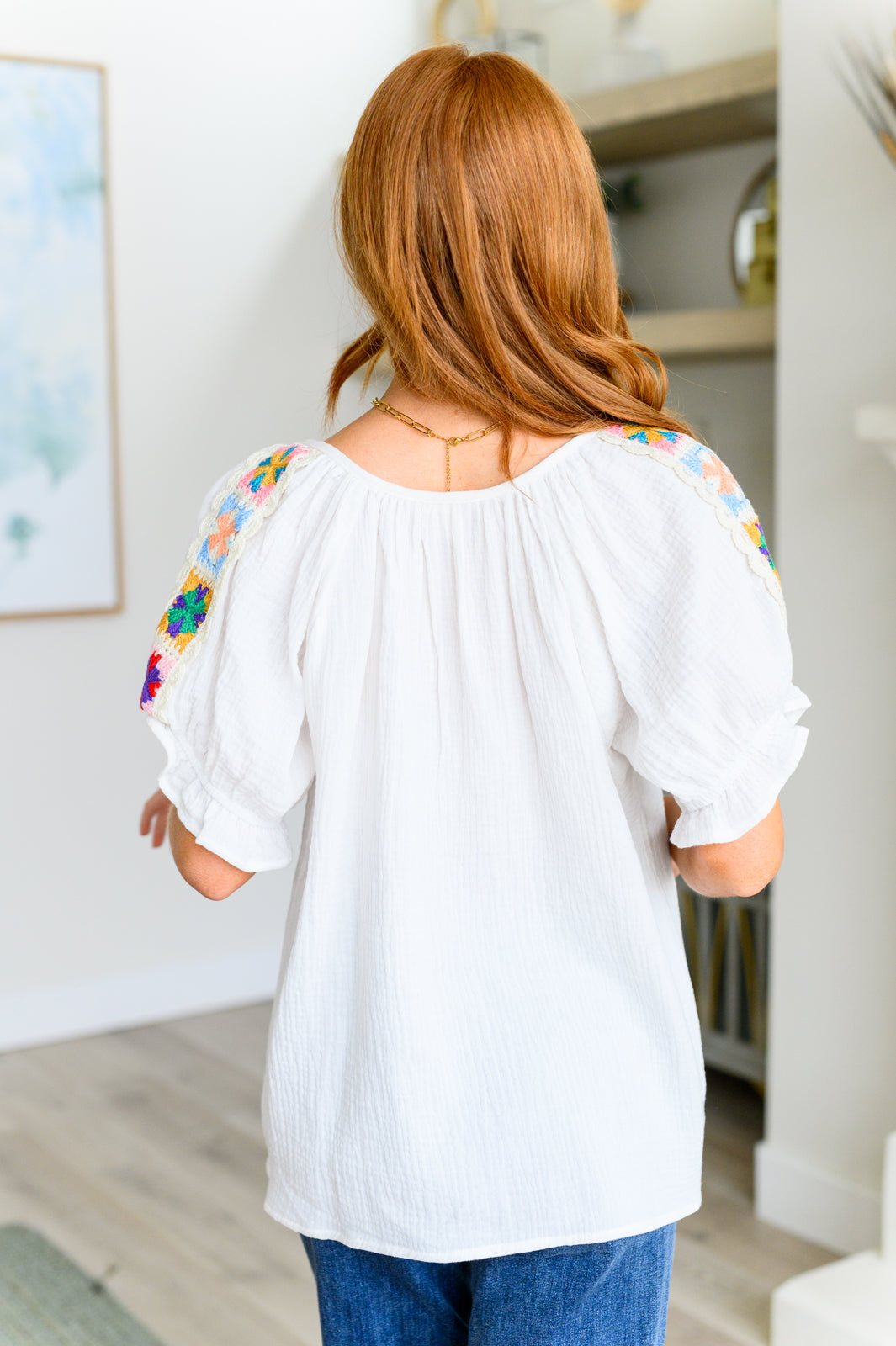 Don't You Forget About Me Crinkle Knit Blouse - Women's Vintage Inspired Ruffled Top for Casual Wear & Date Nights
