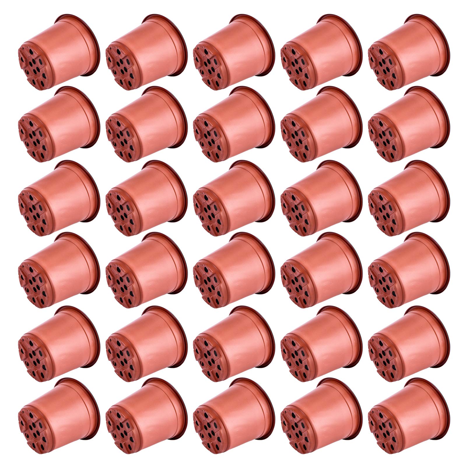 50Pcs 15cm Plastic Plant Pots with Drainage Holes - Nursery Flower Containers for Succulents, Seedlings & Cuttings | Ideal for Indoor Gardening, Balcony Decor & Transplanting (Brown)
