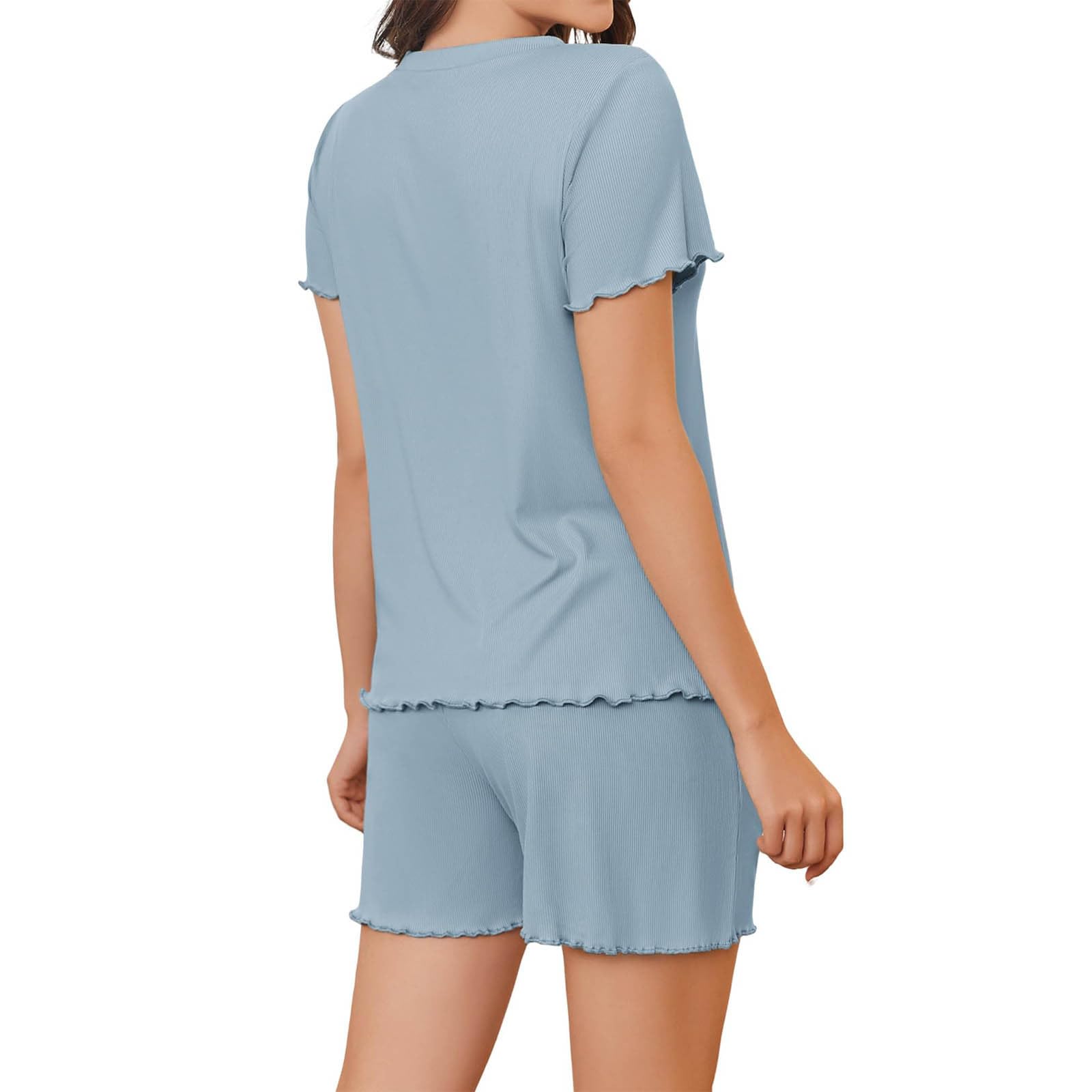 YRAETENM Women's Summer Pajama Set - Soft Ribbed Knit Short Sleeve Top & Shorts Sleepwear | 2-Piece Lounge Outfit for Bedtime, Relaxation & Vacation