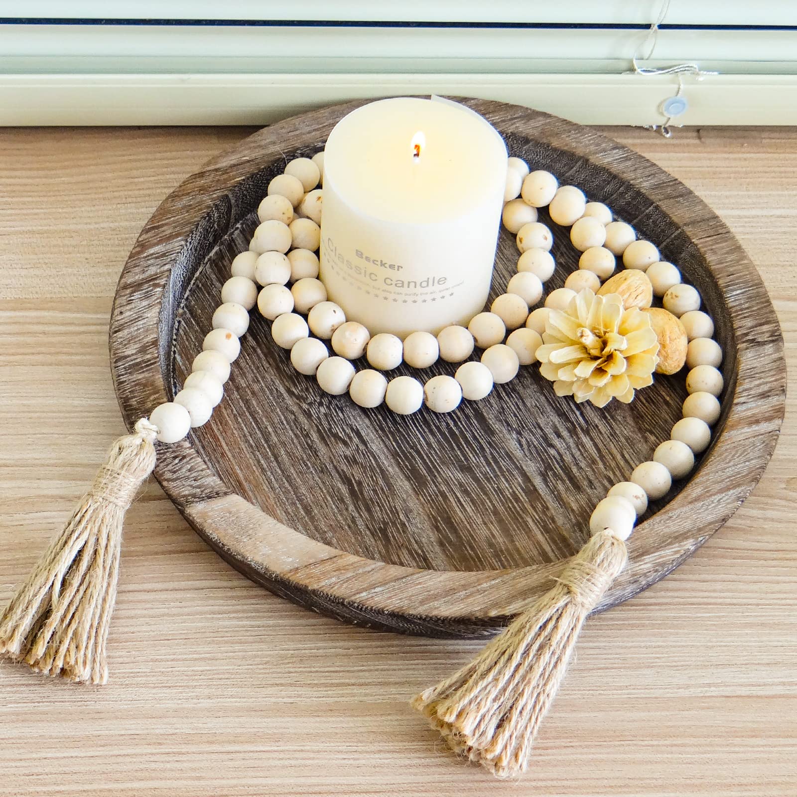 11.2 Inch Round Wooden Decorative Tray with 58