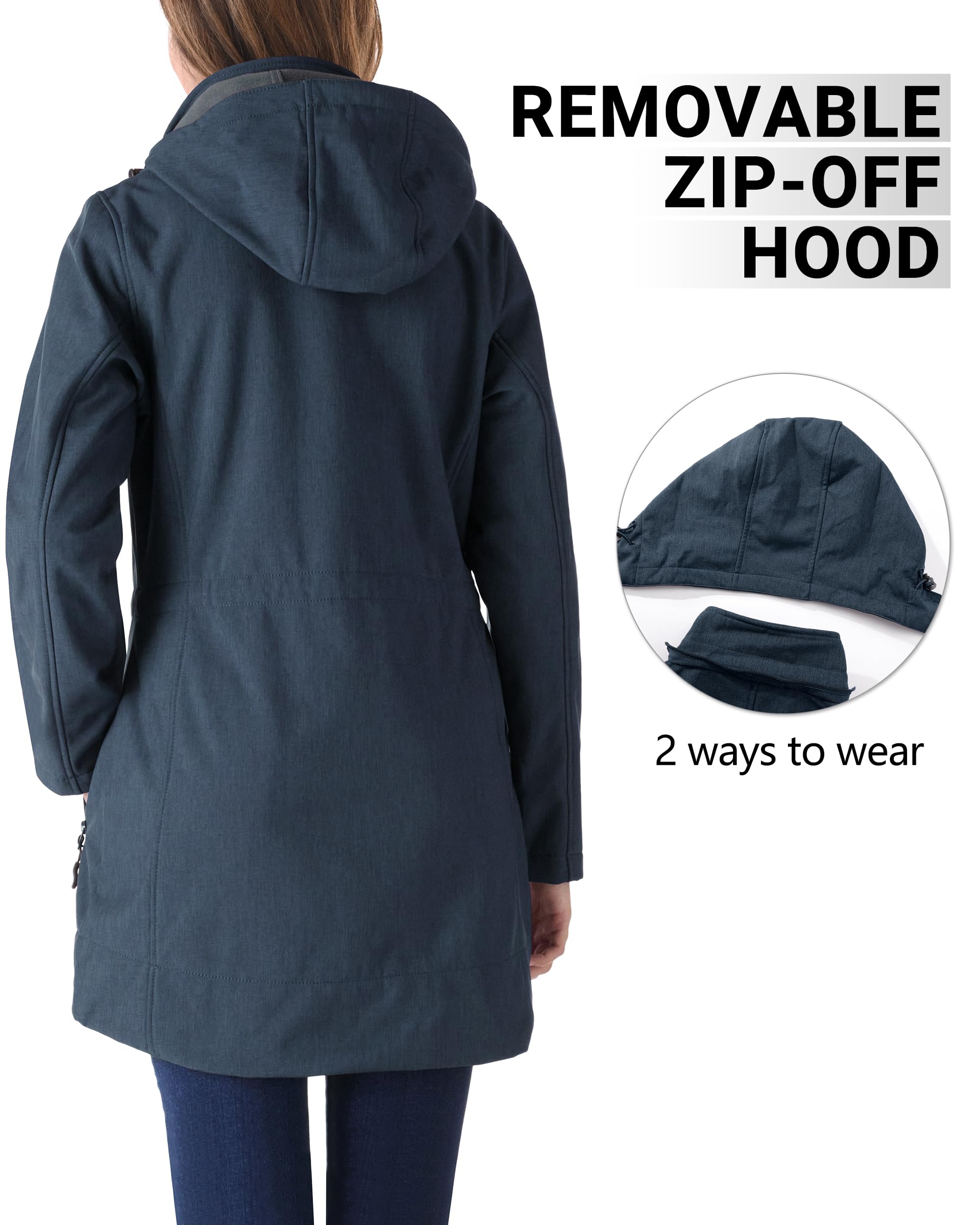 Outdoor Ventures Women's Softshell Jacket with Removable Hood - Fleece Lined Windbreaker, Insulated & Waterproof Winter Coat for Hiking, Camping & Cold Weather Protection