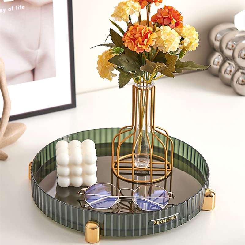 360° Rotating Makeup Organizer - Dark Green Vanity Tray for Bathroom & Dresser