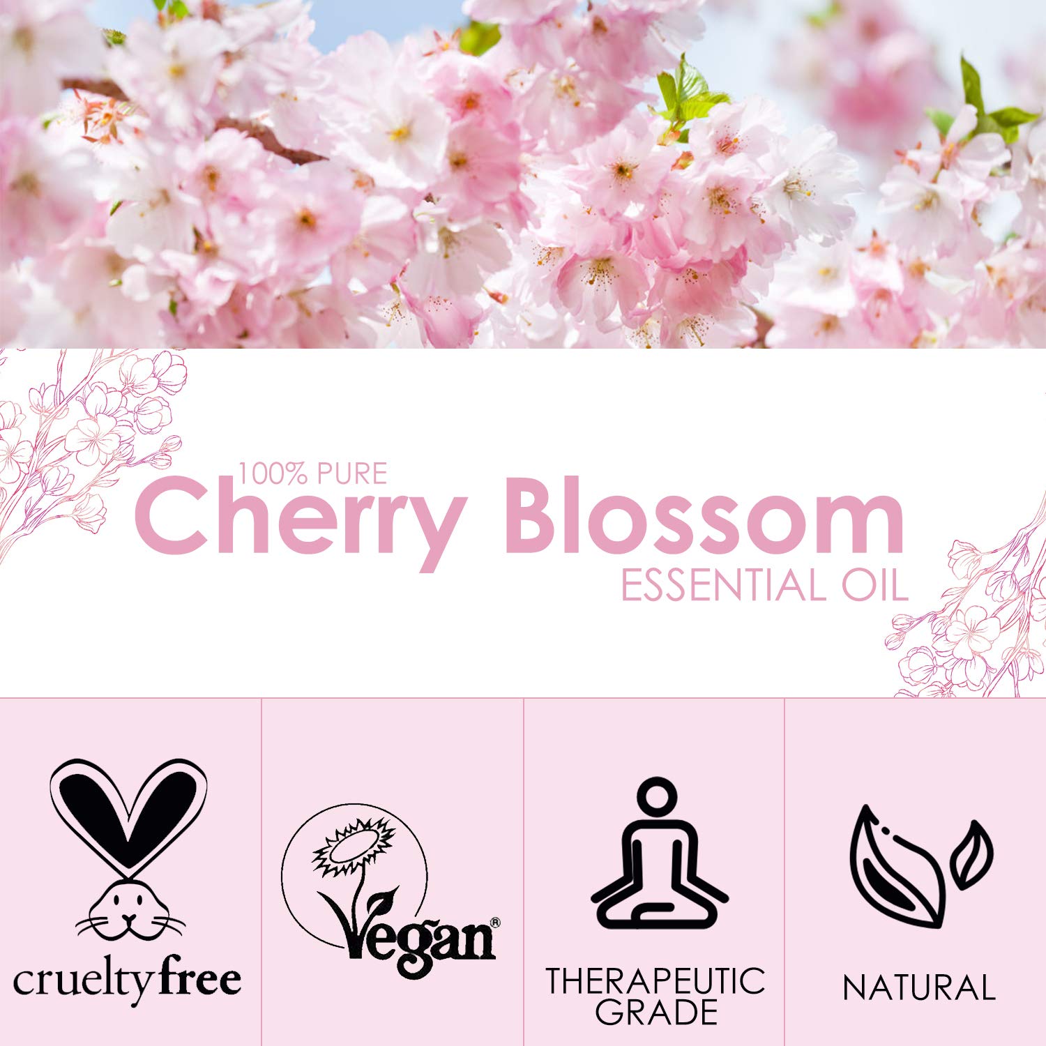 Pure Cherry Blossom Essential Oil 120ml (4 Fl Oz) - 100% Natural Aromatherapy Oil for Diffusers, Massage, Candles & DIY Perfume | Relaxing Scent for Spa, Yoga & Home Fragrance