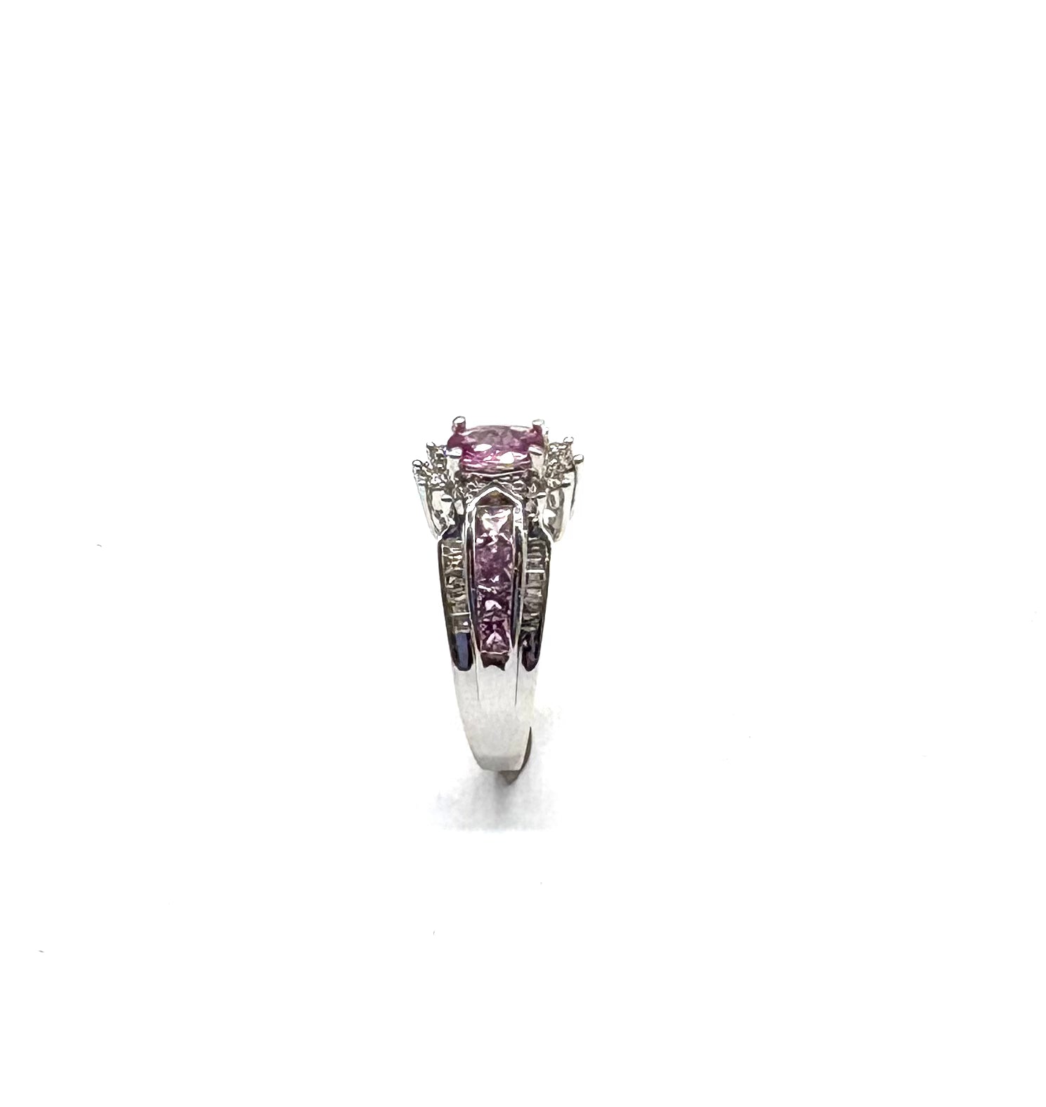 14K White Gold Diamond & Pink Stone Halo Engagement Ring for Women - Elegant Wedding, Anniversary, or Promise Ring Gift Idea