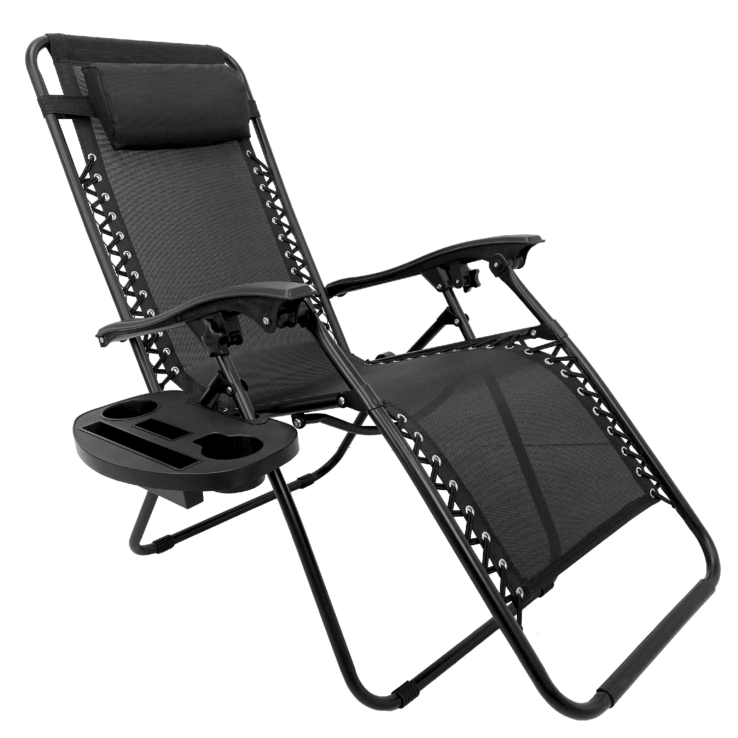 EasyGo Zero Gravity Lounge Chair with Pillow & Cup Holder - Adjustable Reclining Folding Outdoor Chair for Patio, Deck, Beach, Yard - 1 Pack Black - Perfect for Relaxing, Sunbathing & Outdoor Dining