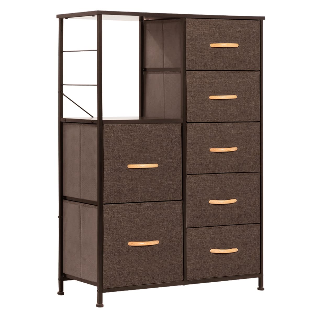 VredHom 7-Drawer Fabric Dresser Storage Organizer with Shelves & Steel Frame - Wooden Top Closet Organizer for Bedroom, Hallway, Nursery, Entryway - Perfect for Clothes, Toys, and Home Organization