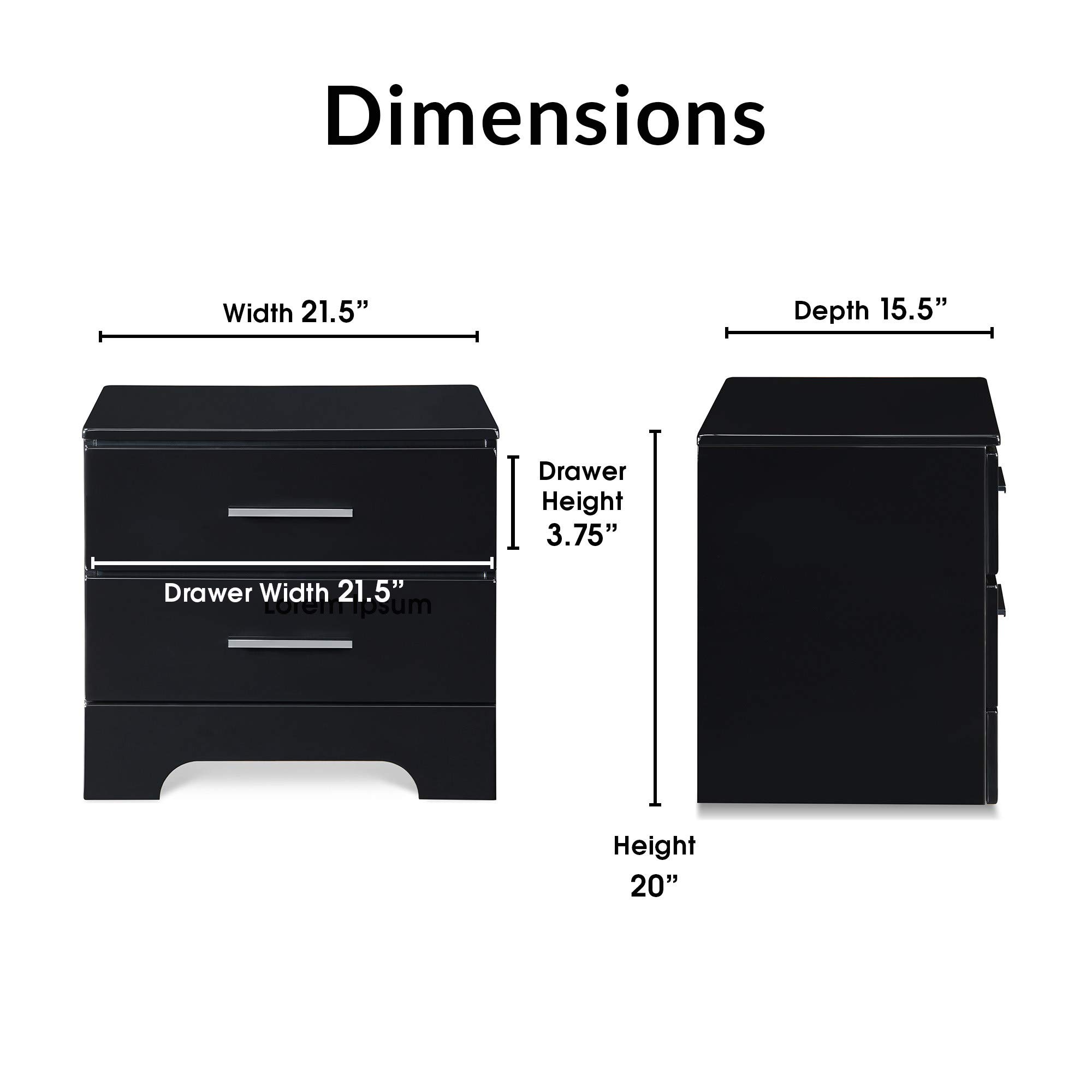 ClickDecor Hudson End Side Nightstand with 2 Drawers - Wooden Nightstand Table for Bedroom with Matte Chrome Handle - Black - Perfect for Small Spaces, Apartment Living & Guest Rooms