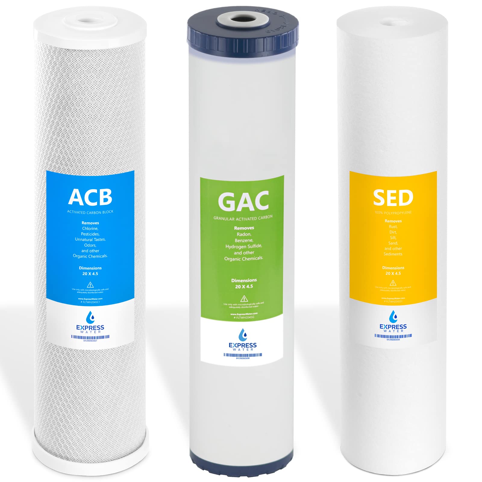 Express Water 3-Stage Whole House Water Filtration System - Sediment, Charcoal & Carbon High Capacity Cartridge Filters (5 Micron, 4.5”x20”) - Replacement Kit for Clean & Safe Drinking Water - Perfect for Home, Kitchen, Bathroom & Outdoor Use