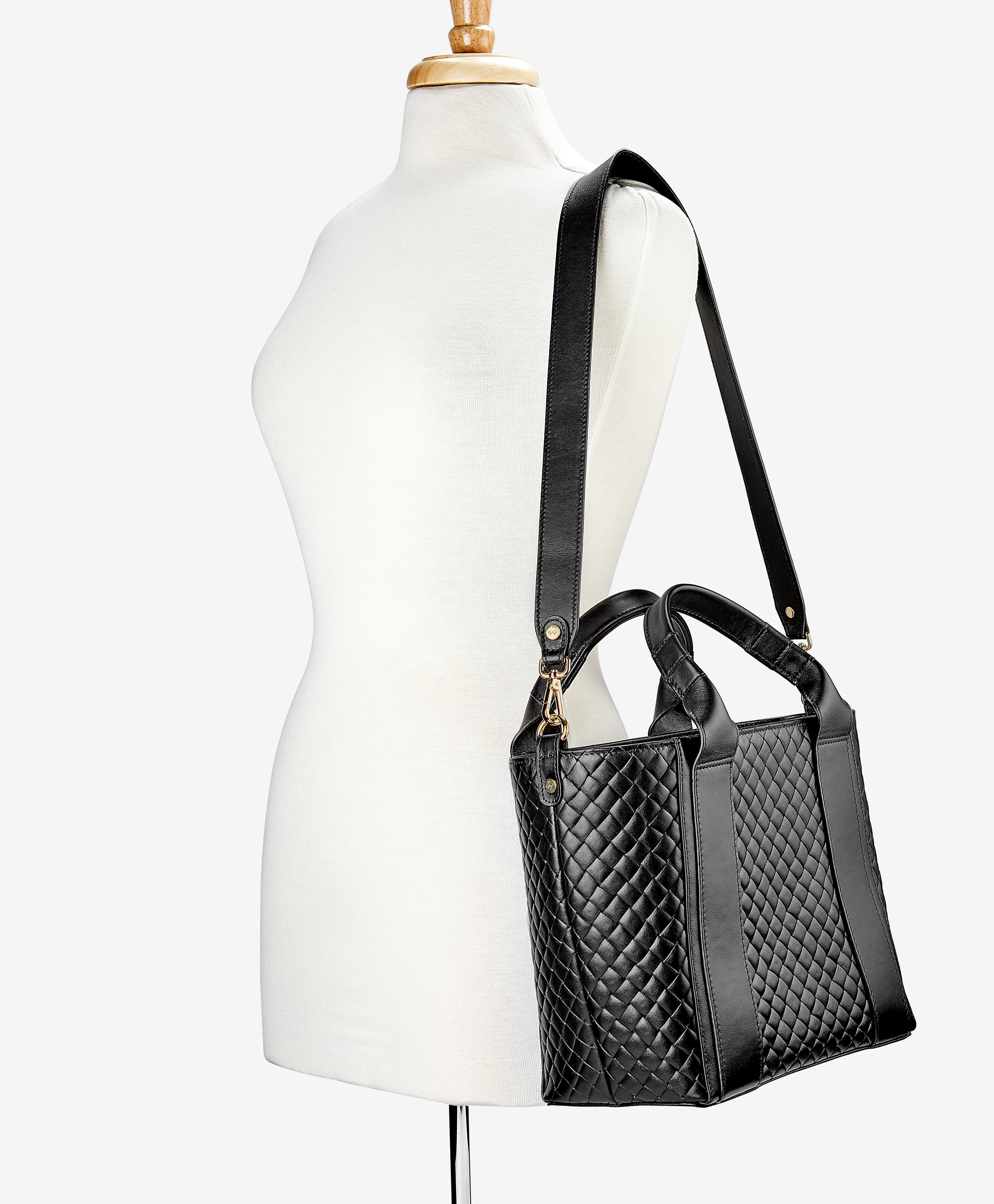 Black Embossed Woven Leather Harper Tote Bag for Women - Stylish Handbag for Work, Travel & Everyday Use
