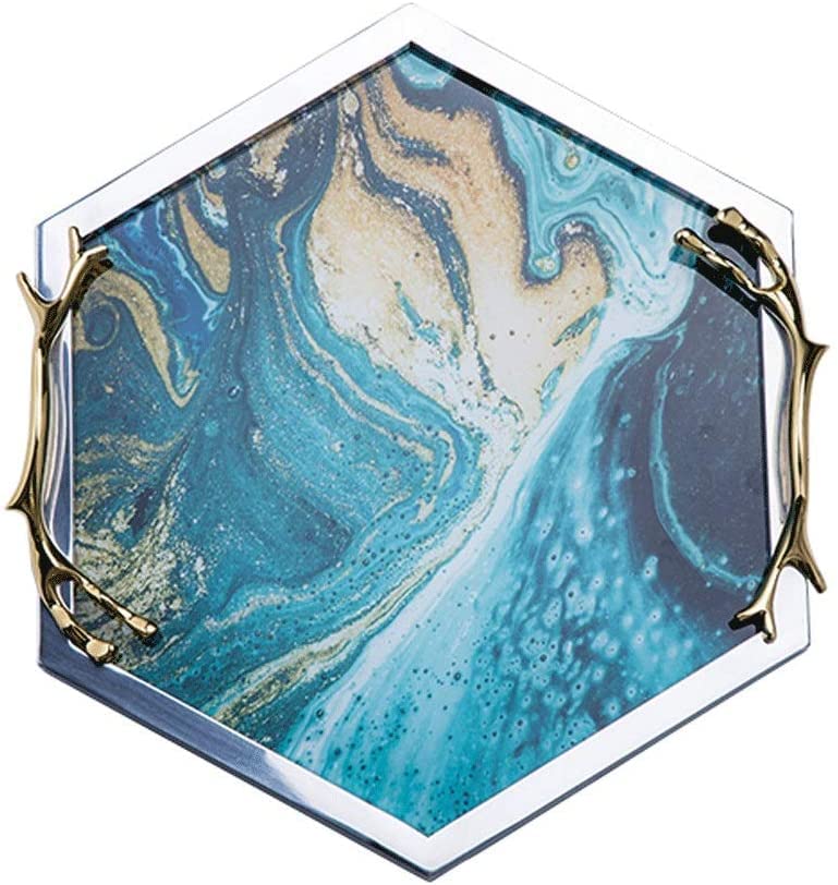 Nordic Hexagon Glass Bathroom Tray - Vanity Storage Organizer for Cosmetics | Decorative Coffee Table Tray for Living Room & Bathroom Decor