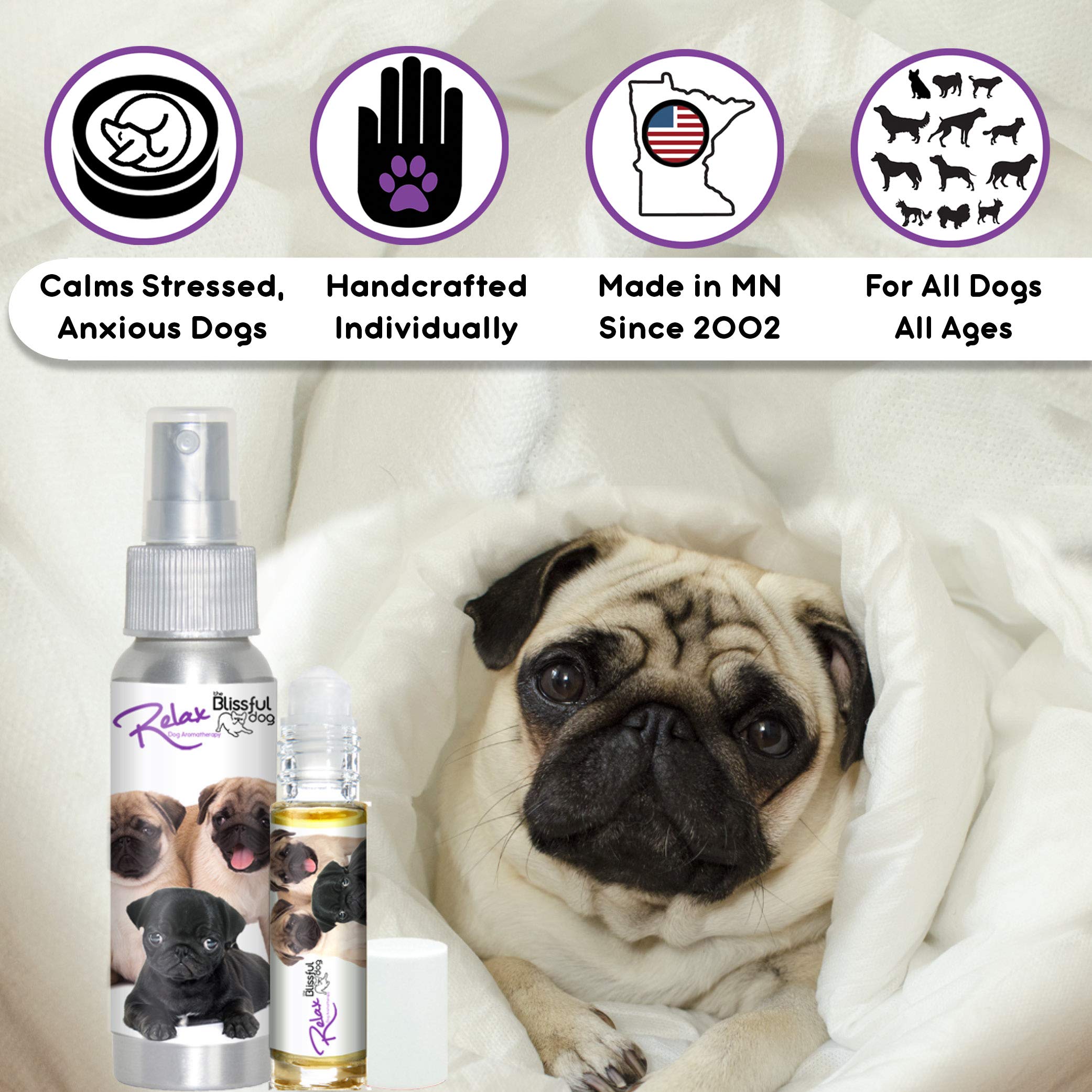 The Blissful Dog Pug Relax Dog Aromatherapy Spray - Calming Anxiety Relief for Dogs | Perfect for Travel, Vet Visits & Fireworks