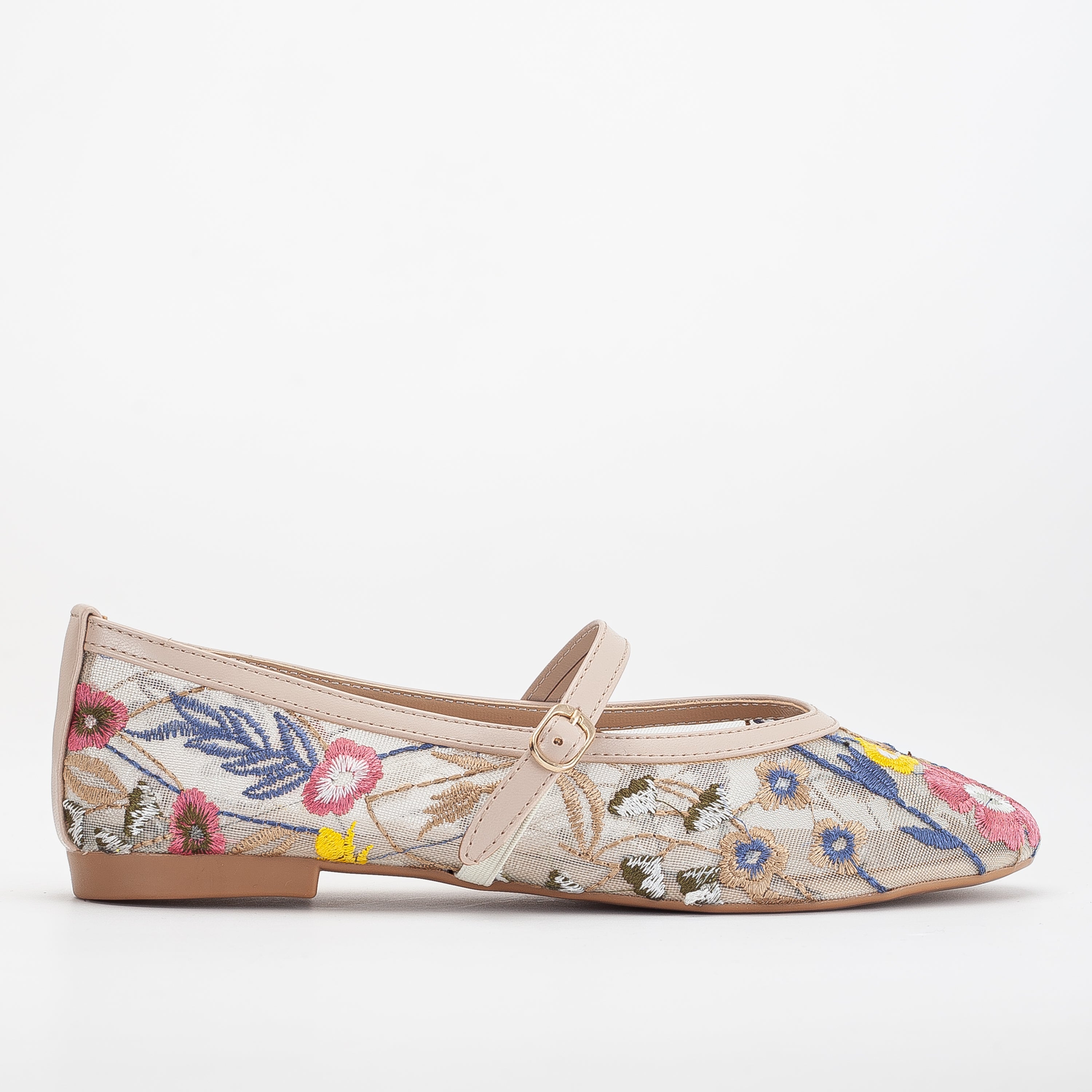 Fauna Beige Mesh Mary Jane Flats for Women - Comfortable & Breathable Casual Shoes for Work, Walking & Everyday Wear