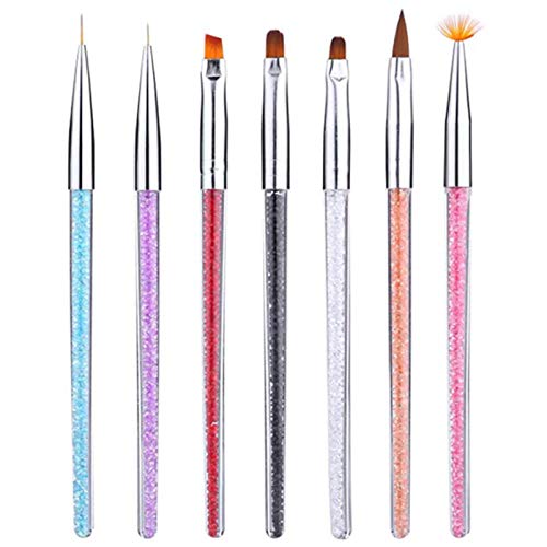 7Pcs Acrylic Nail Brush Set with Rhinestone Handle - Professional UV Gel Polish Nail Art Brushes for Painting, Lining & Drawing | Perfect for Salon, Home Manicure & Nail Art Design