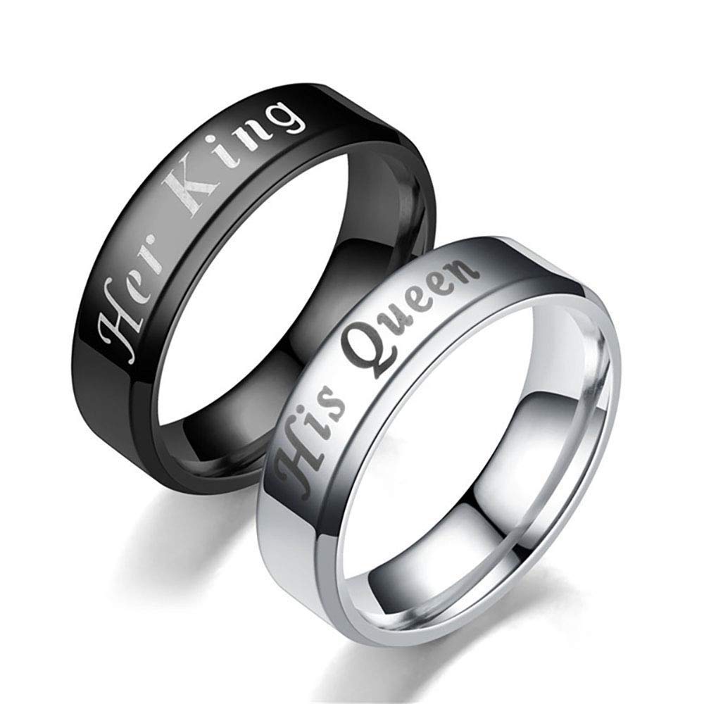 His & Hers Matching Wedding Bands Set - Stainless Steel Couples Rings for Men and Women | Her King Black & His Queen Silver Bridal Rings | Perfect for Anniversaries, Vows Renewal & Romantic Gifts