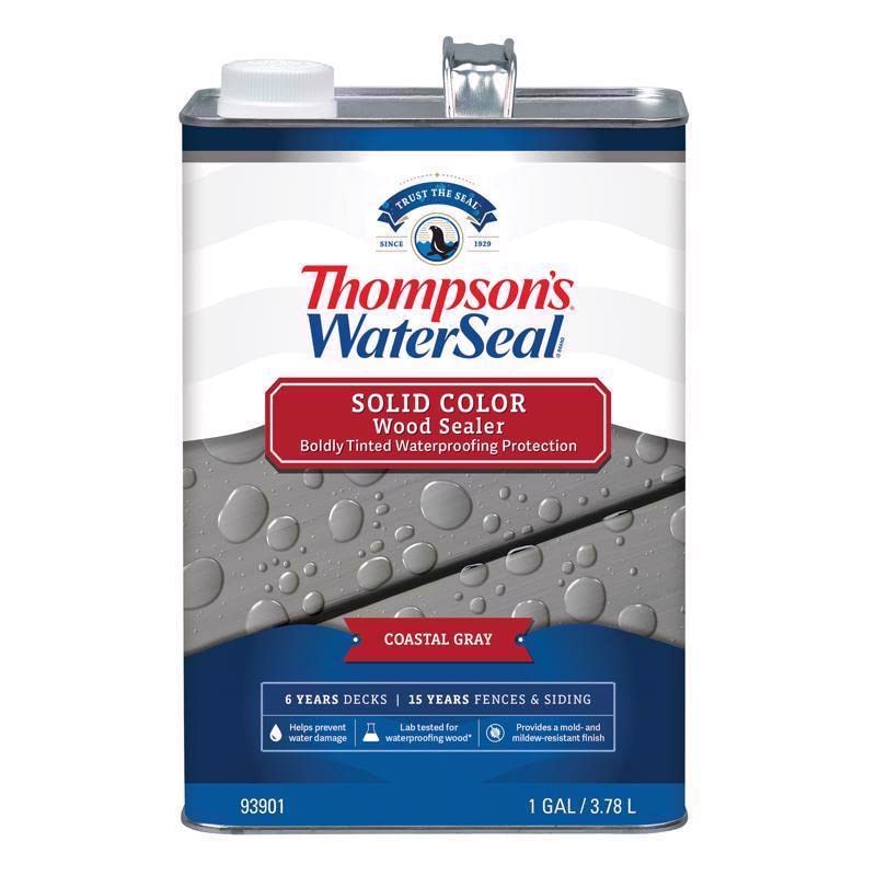 Thompson's WaterSeal Solid Coastal Gray Wood Stain & Sealer - 1 Gallon (Case of 44) | Waterproof Protection for Decks, Fences & Outdoor Furniture | All-Weather Sealant for Long-Lasting Color & Durability