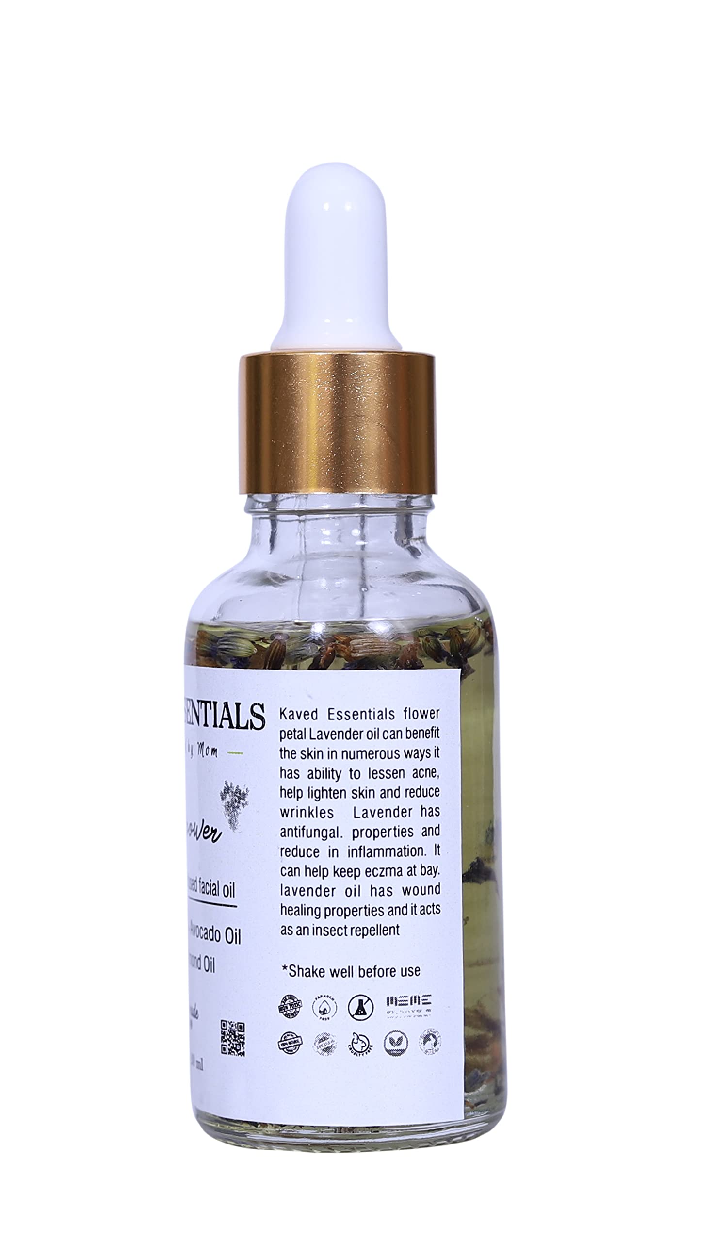 Kaved Essentials Lavender Buds Infused Facial Oil with Jojoba, Avocado & Sweet Almond Oil - Hydrating & Soothing for Dry & Sensitive Skin - Perfect for Nighttime Skincare & Relaxation