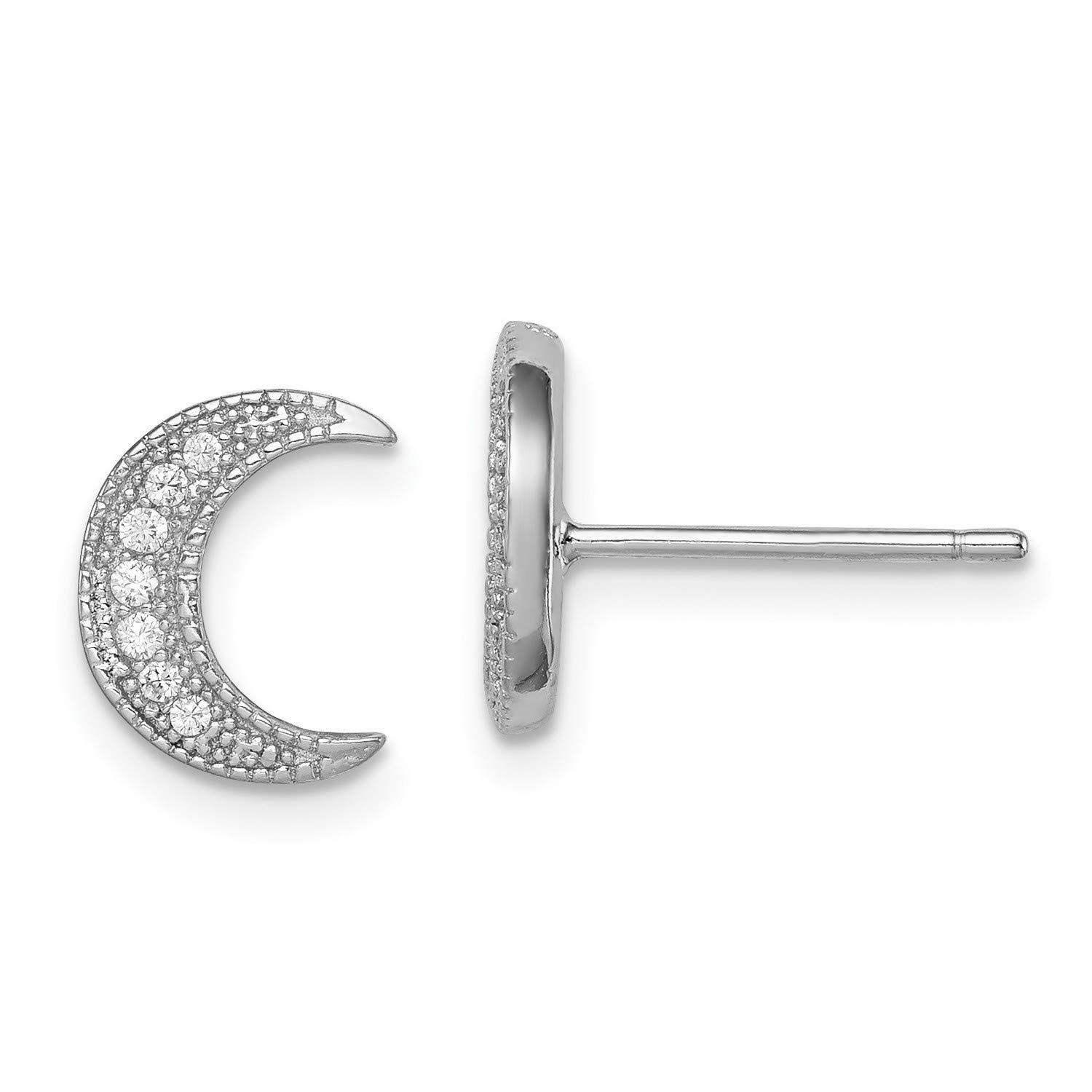 CZ Crescent Moon Post Earrings - 925 Sterling Silver Stud Earrings 10x8mm - Perfect for Everyday Wear, Gifts & Boho Jewelry Collection