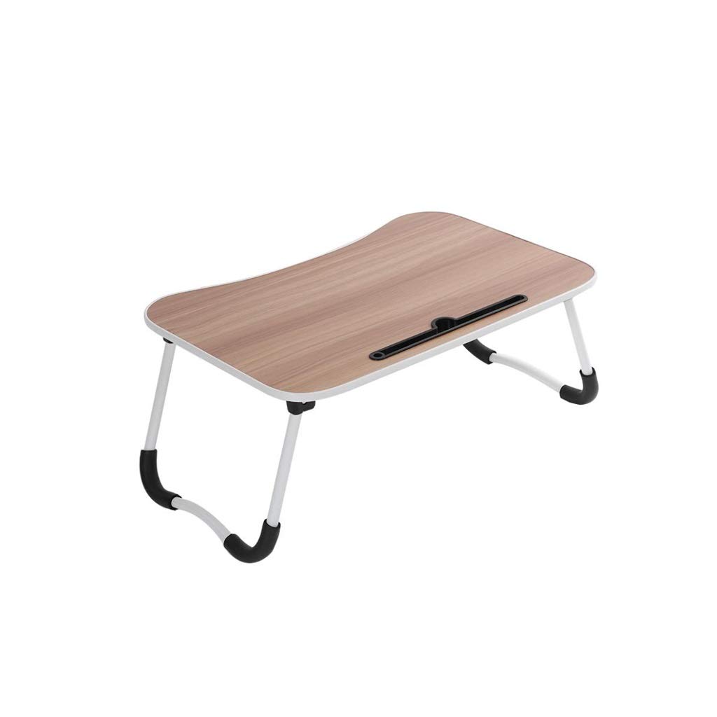 FEANG Foldable Wooden Computer Desk - Portable Laptop Table for Home Office, Dorm & Bedroom - Study Desk with Adjustable Height for Work, Gaming & Online Classes (Wood Color)