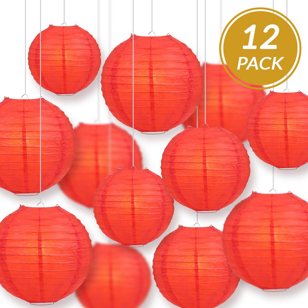 12-Piece Red Paper Lantern Decoration Set - 12/10/8 Inch Chinese New Year Party Decorations for Indoor & Outdoor Celebrations, Weddings, Festivals