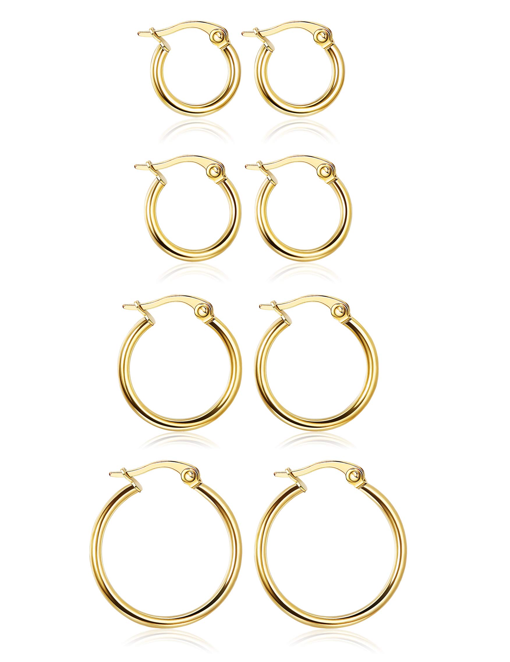 LOYALLOOK Gold Hoop Earrings Set for Women - 10/12/15/20MM Stainless Steel Small Huggie Earrings, Nickel Free, Hypoallergenic - Perfect for Everyday Wear, Office, Date Night & Gift Giving