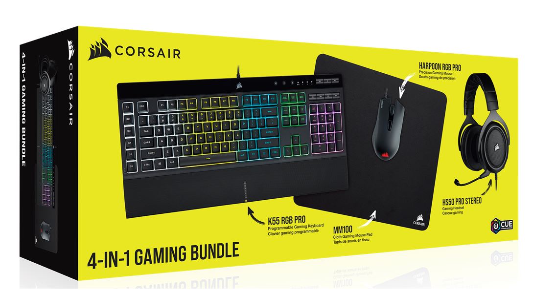 Best Corsair 4-in-1 Gaming Bundle (K55 RGB Keyboard + Harpoon RGB Mouse + MM100 Mouse Pad + HS50 PRO Headset) - Complete PC Gaming Setup for Esports & Streaming