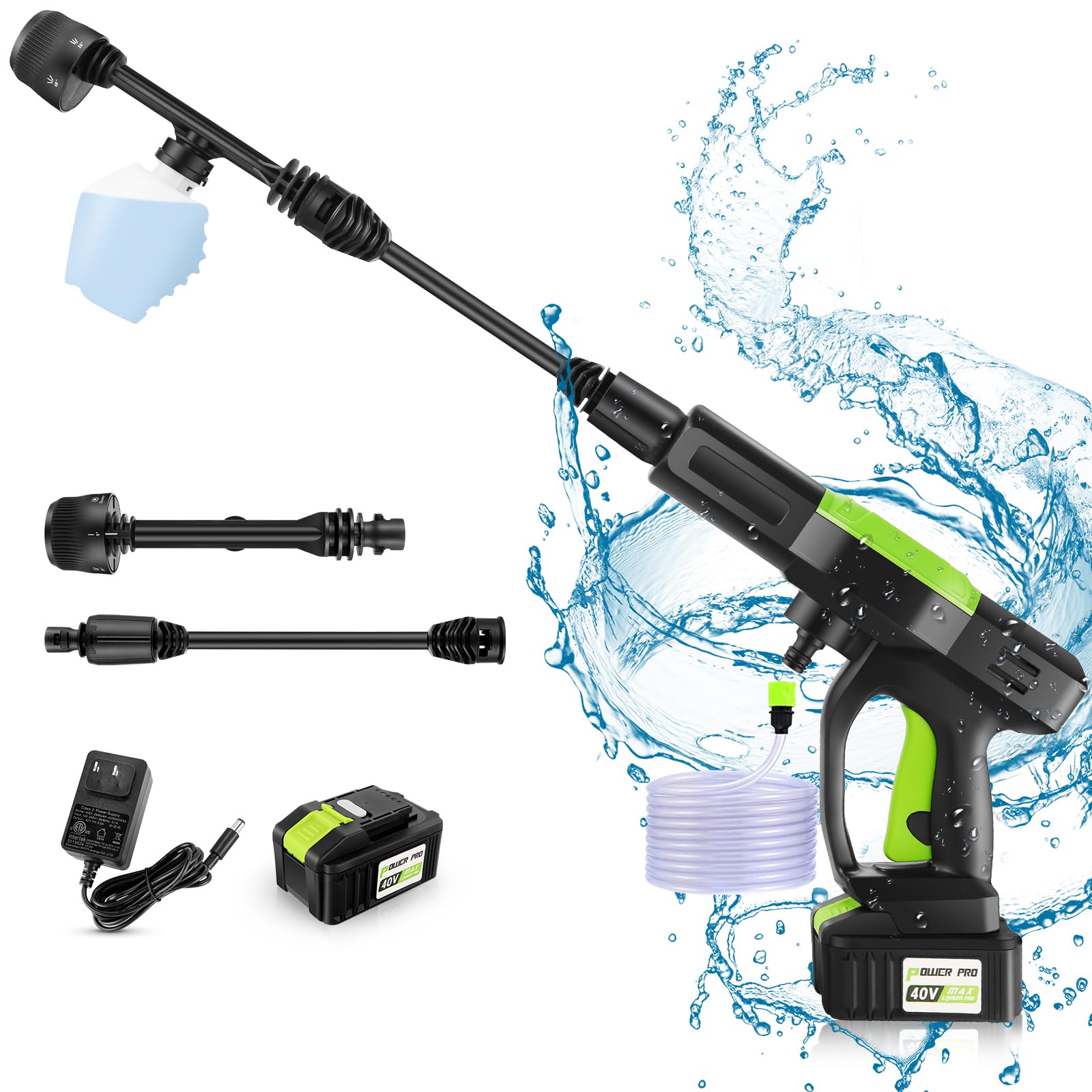 Homdox 960 PSI 40V Cordless Pressure Washer with Rechargeable Battery - Portable Power Washer with 6-in-1 Nozzle, Soap Container & Charger - Ideal for Car Washing, Patio Cleaning & Outdoor Home Maintenance (Black & Green)