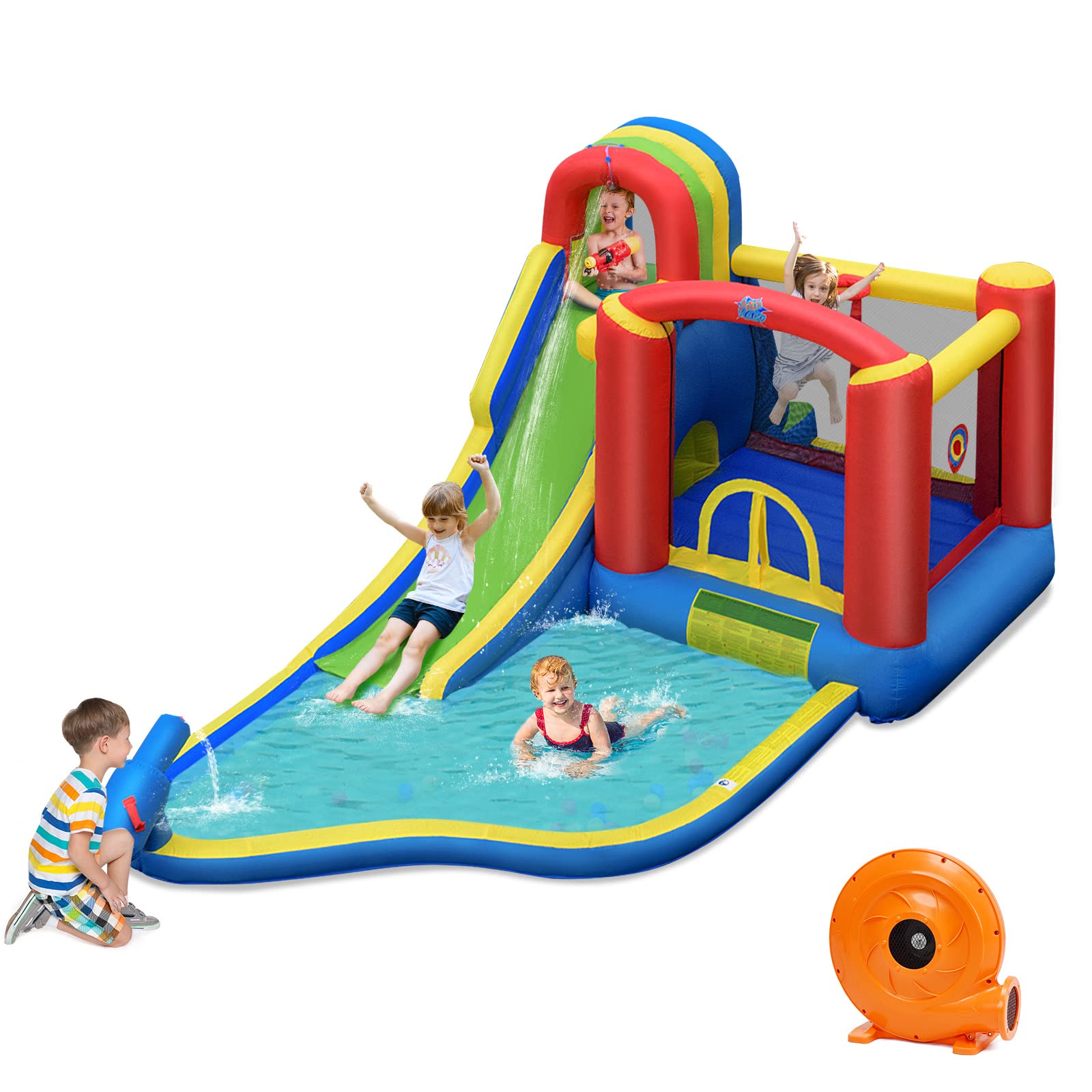 **HONEY JOY 7-in-1 Inflatable Water Slide for Kids & Adults - Giant Splash Pool, Bounce House, Outdoor Water Park with 740W Blower - Perfect for Backyard, Birthday Parties & Summer Fun**