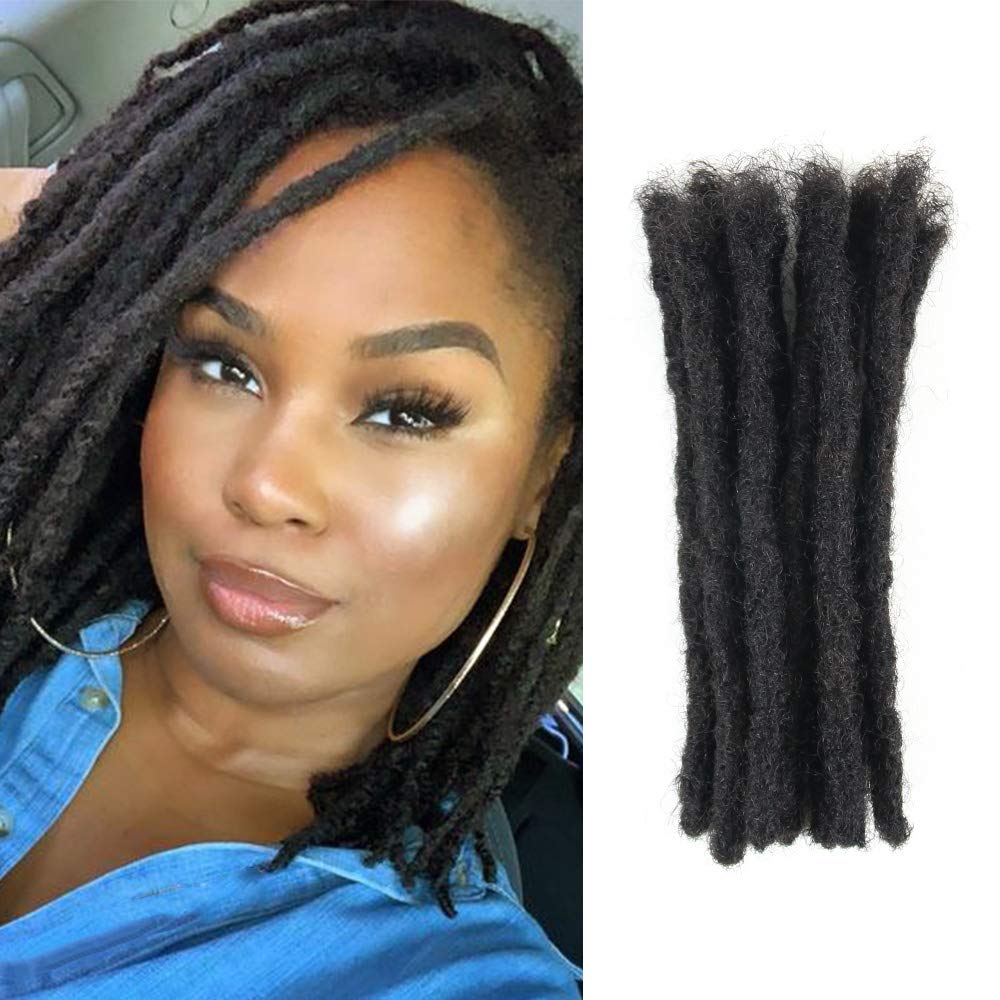 Dsoar 100% Real Human Hair Dreadlock Extensions - 20 Strands Handmade Crochet Loc Extensions (8 Inch Length, 0.8cm Width, Natural Black) for Protective Hairstyles & Boho Chic Looks