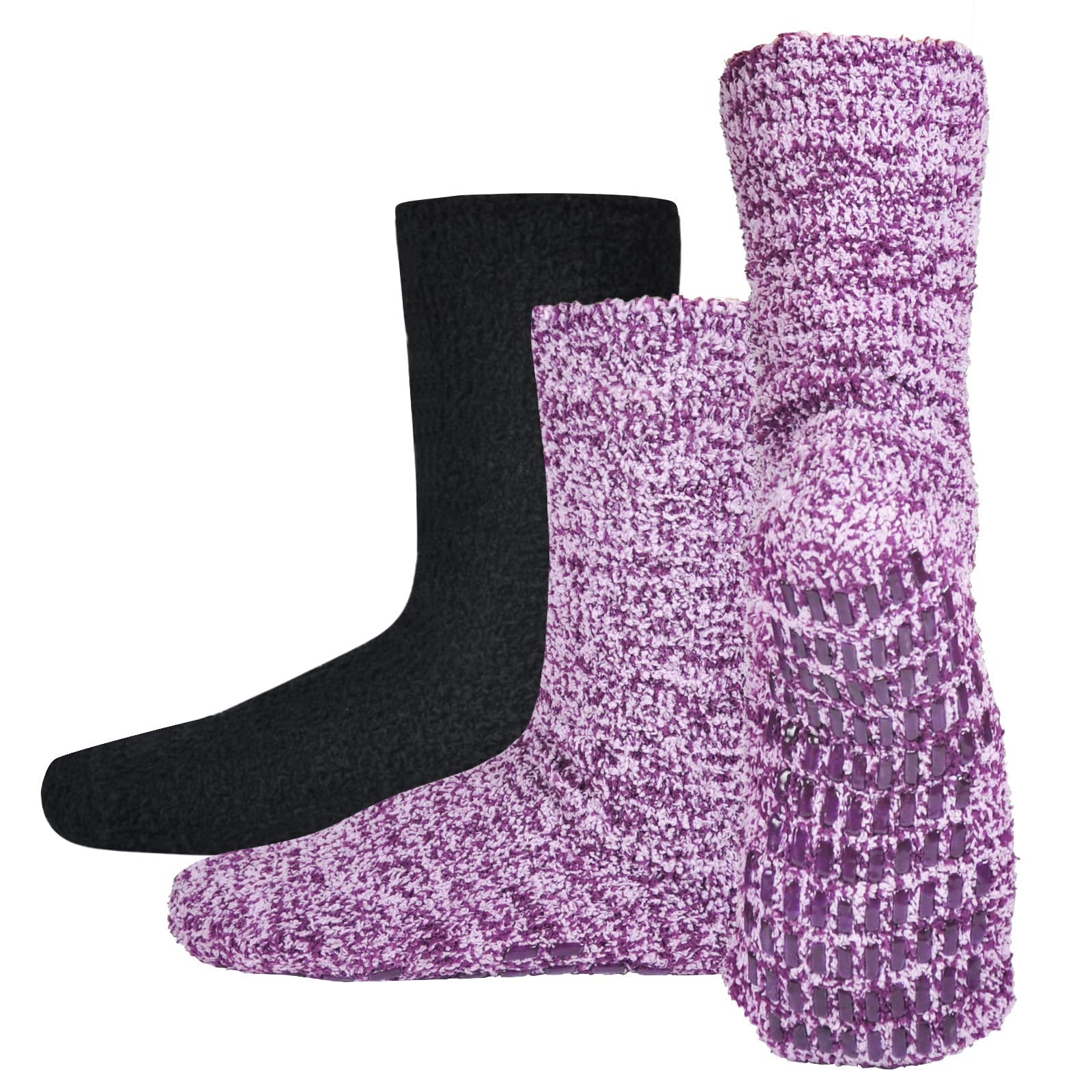 Women's Fuzzy Non-Slip Socks - Warm Gripper Slipper Socks 2/3 Pairs for Home & Hospital