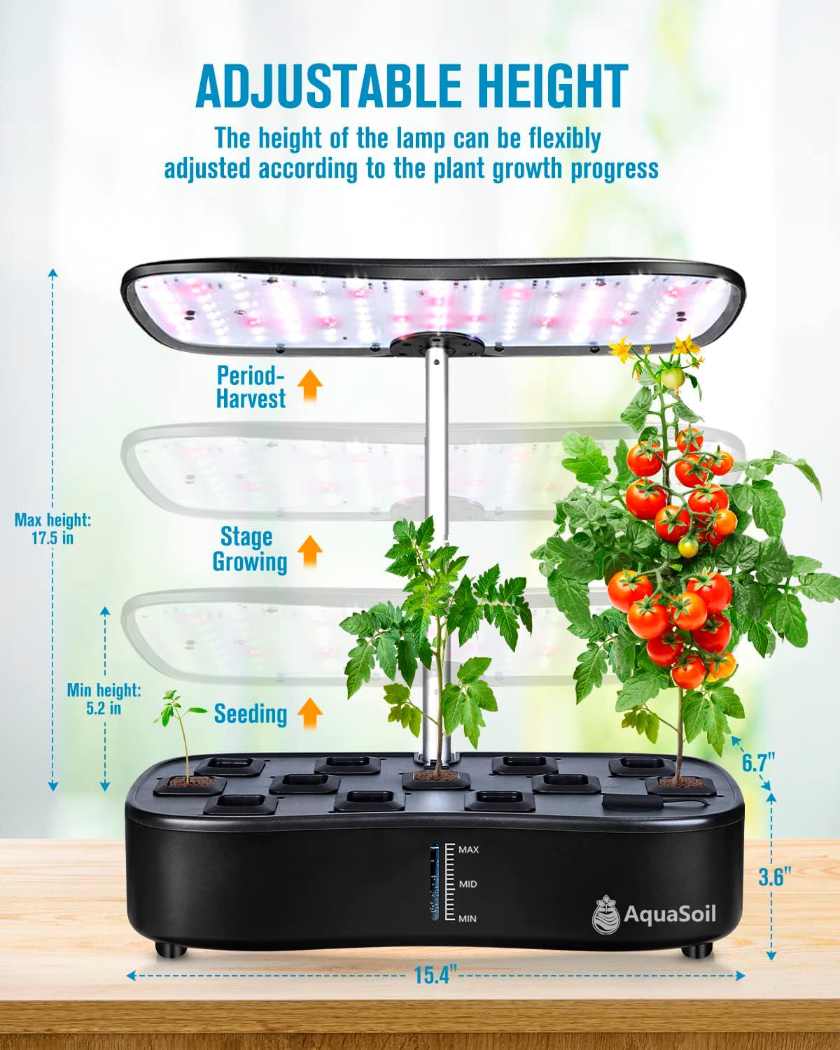 12-Pod Hydroponic Growing System Indoor Herb Garden Kit with LED Grow Lights, Water Pump & Auto Timer - Adjustable Height up to 20