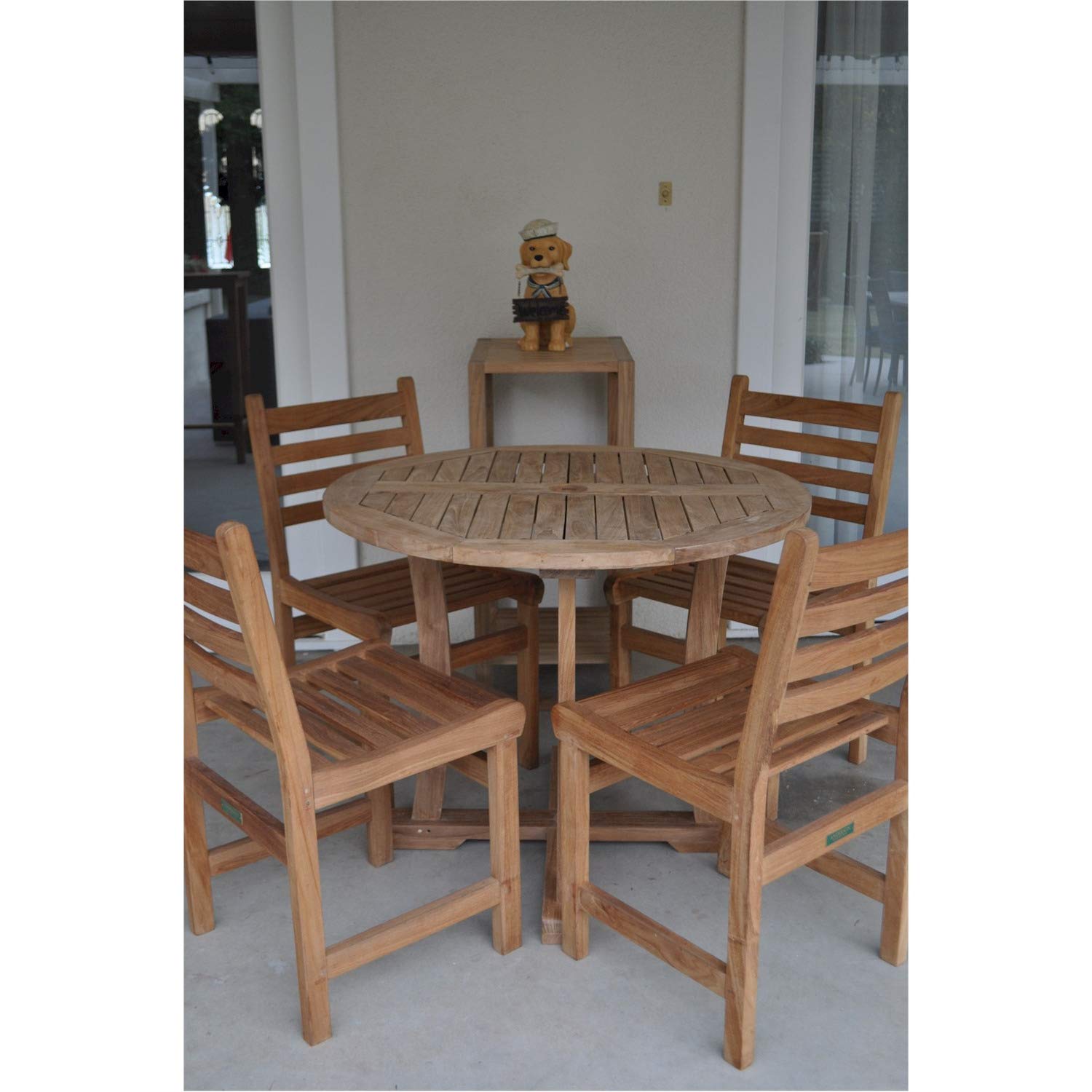 Anderson Teak SET-130 Wyndham 5-Piece Outdoor Dining Set with Curved Legs - Patio Furniture for Garden, Backyard & Poolside Dining