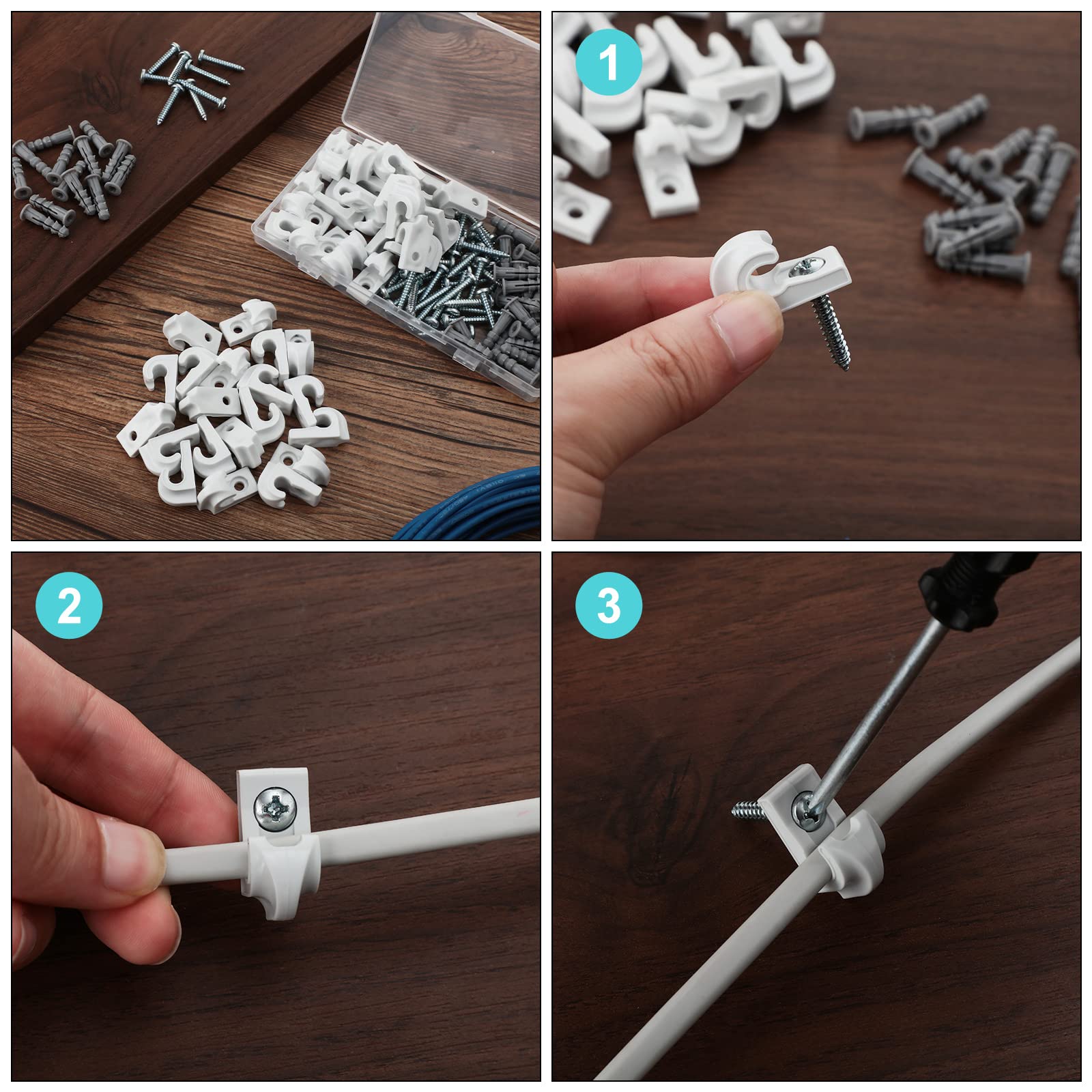 Oudain 64 Pack White Plastic Down Wall Clips - Heavy Duty Closet Shelves Loop Clips with Screws & Expansion Tubes for Secure Wire Wall Shelf Installation - Perfect for Home Organization & Storage Solutions