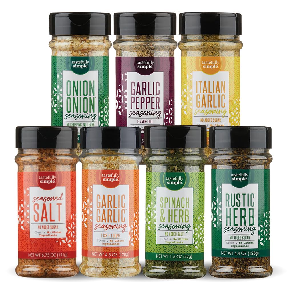 Tastefully Simple Super Seasoning Pack - 7 Pack Ultimate Seasoning Set with Garlic Pepper, Onion Onion, Garlic Garlic & Spinach Herb | Premium Spice Blends for Cooking, Grilling & Meal Prep | Perfect for Home Chefs & Food Lovers