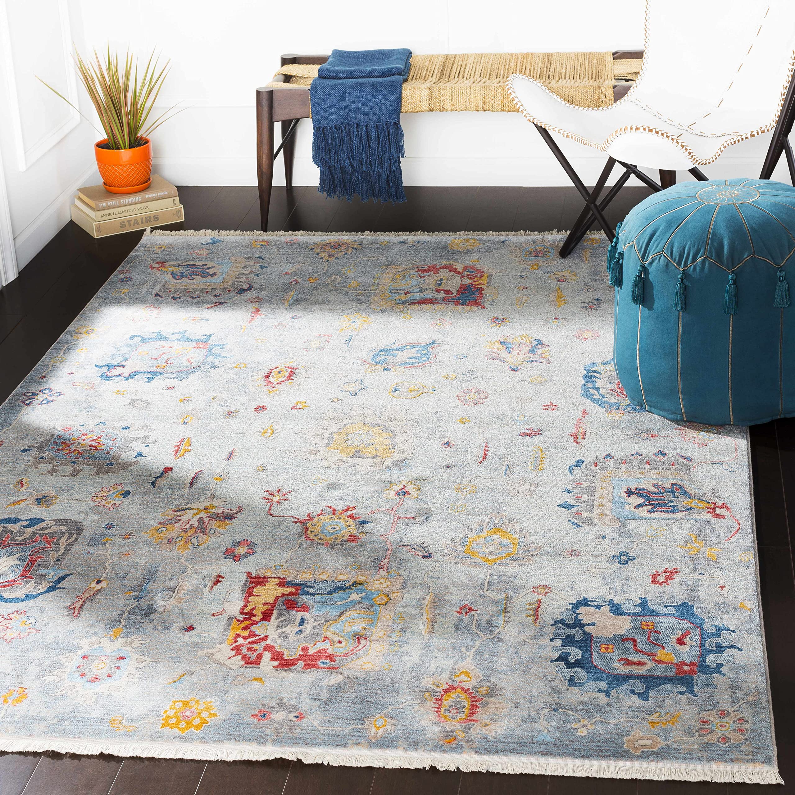 Hauteloom Kernersville Traditional Orange Blue Gray Area Rug 2' x 2'11