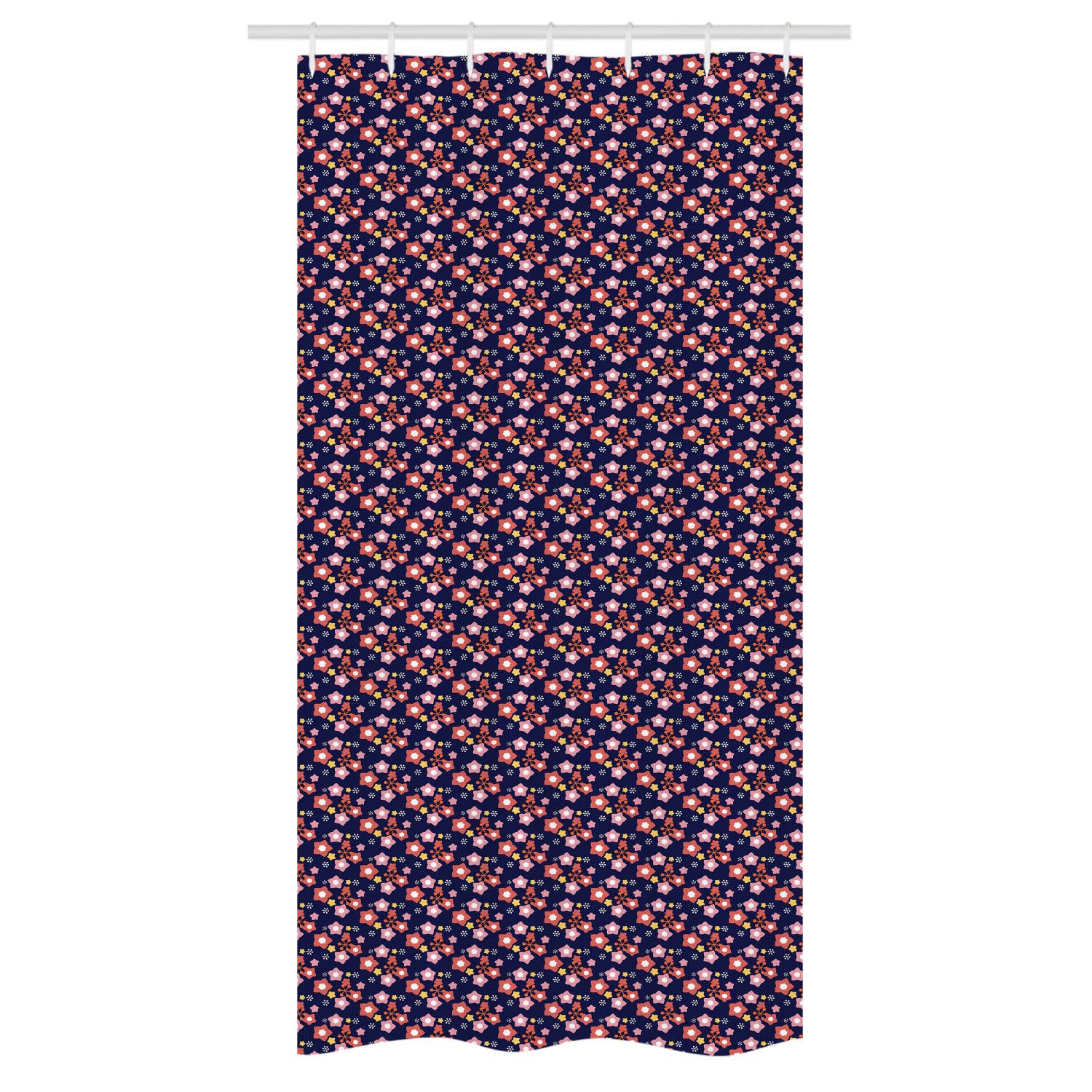Ambesonne Floral Stall Shower Curtain - Vintage Cherry Blossom Garden Design, 36x72 Inch Bathroom Decor with Hooks, Indigo Coral & Pale Pink - Perfect for Spring Refresh, Spa Retreats & Boho Chic Bathrooms