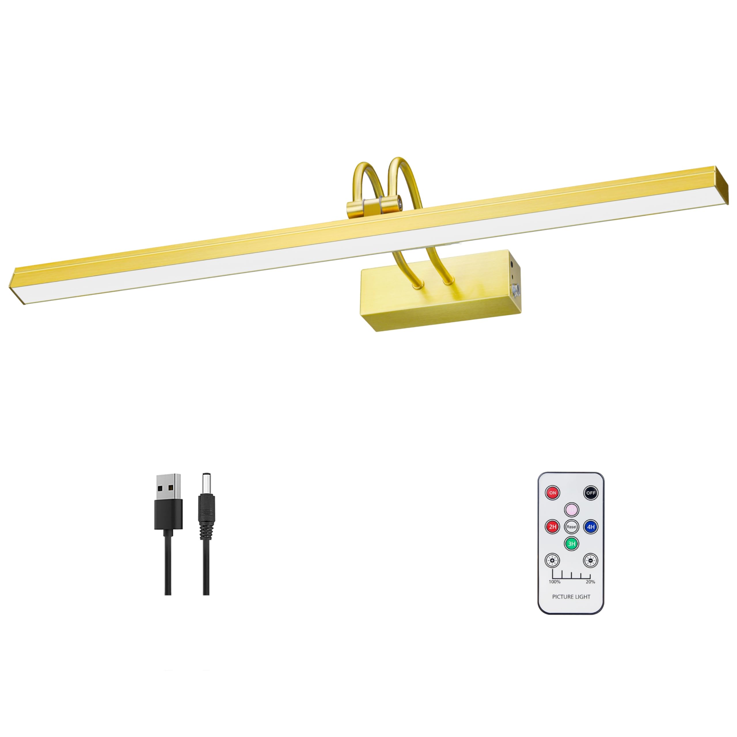 Rechargeable Battery Operated Picture Light with Remote - 60 LED Dimmable Wireless Wall Art Light for Paintings, 20 Inch Brass Gallery Lighting | Perfect for Home Decor, Museum Displays & Artwork Illumination