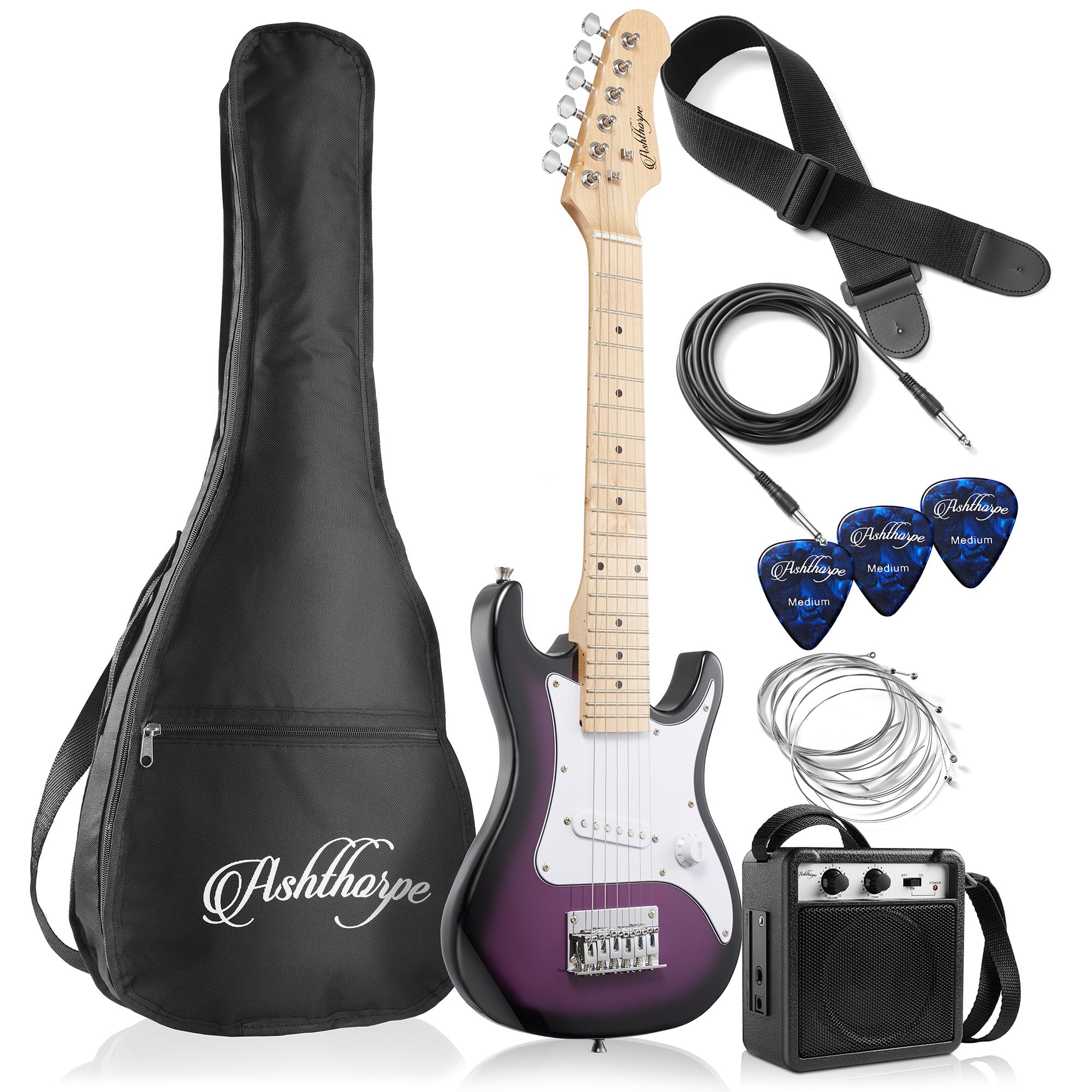 Ashthorpe 30-inch Purple Electric Guitar Starter Kit with 10W Amplifier, Gig Bag, Strings, Strap & Picks - Perfect for Beginners, Practice & Home Performances
